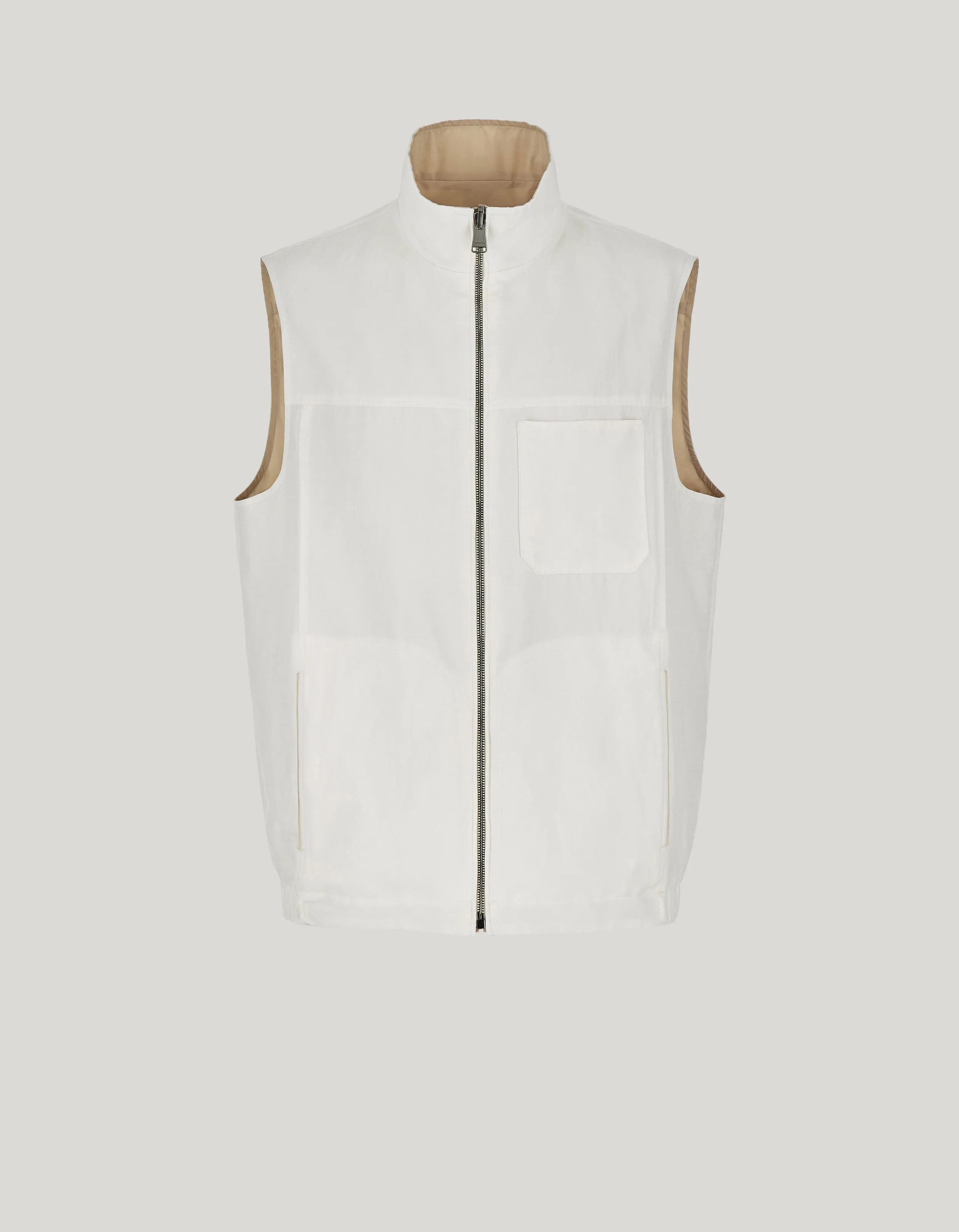 MILK-SUEDE-COLORED REVERSIBLE PUFFER GILET IN LINEN AND SILK BLEND - 1