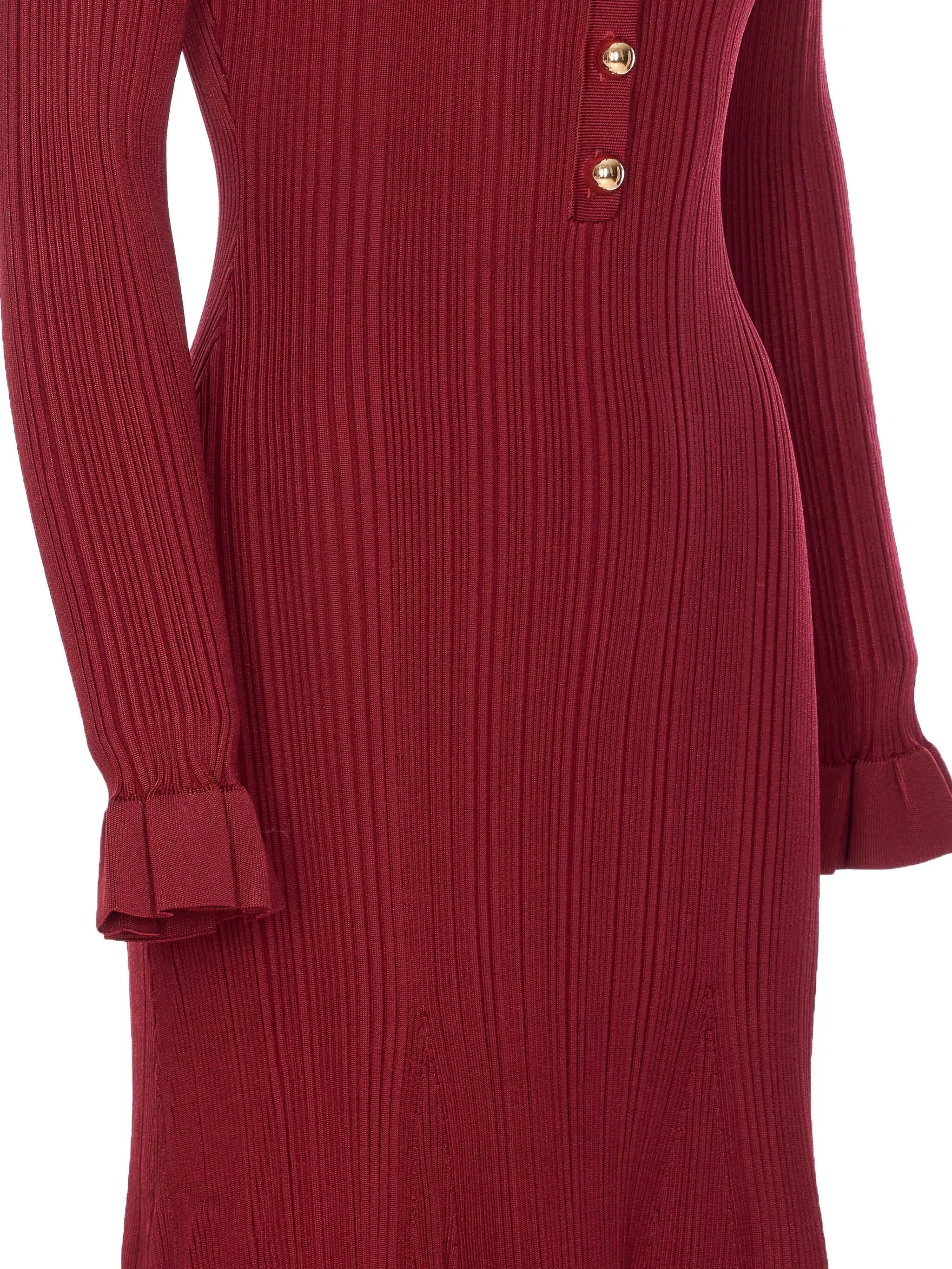 Self-portrait Ribbed Button-front Dress - 3