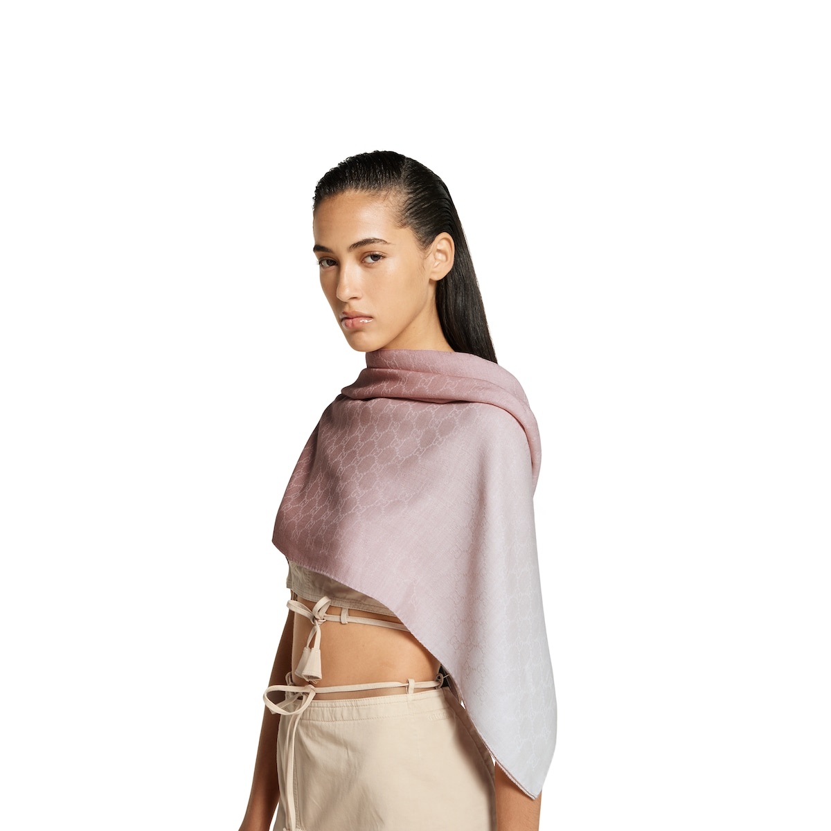 GG wool silk jacquard shawl - 3