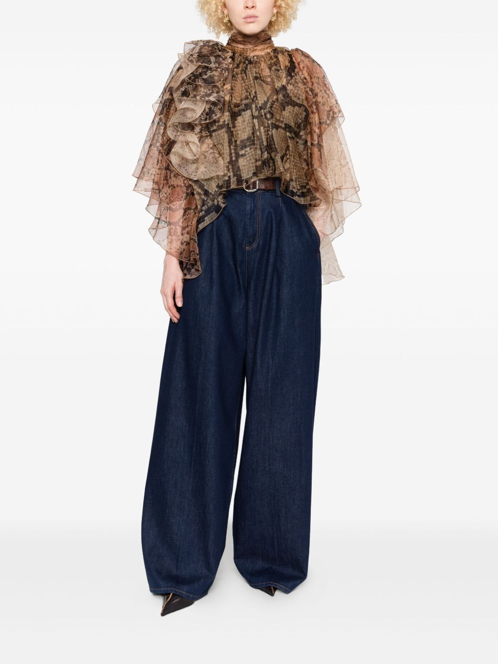ruffled snakeskin-print blouse - 2