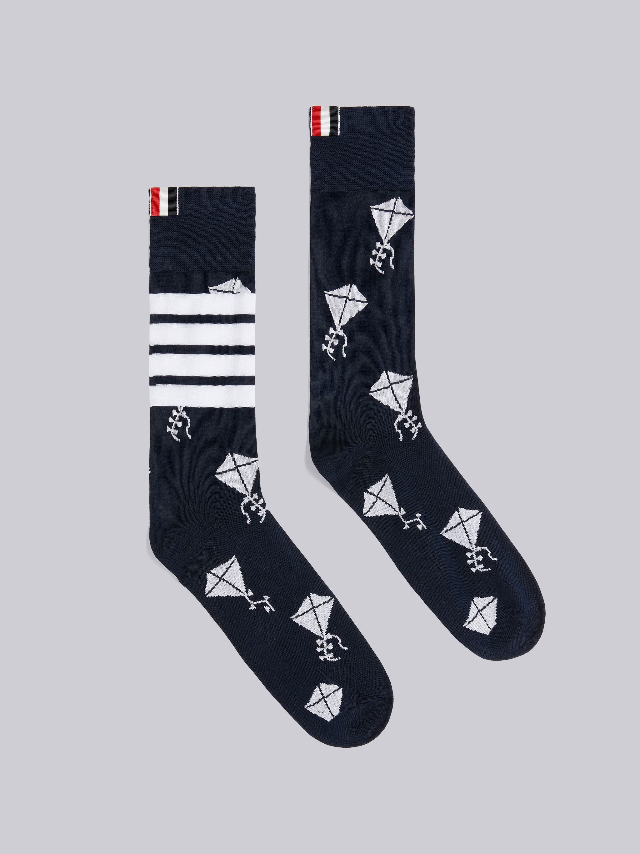 Navy Mercerized Cotton Half Drop Kite Icon 4-Bar Socks - 1