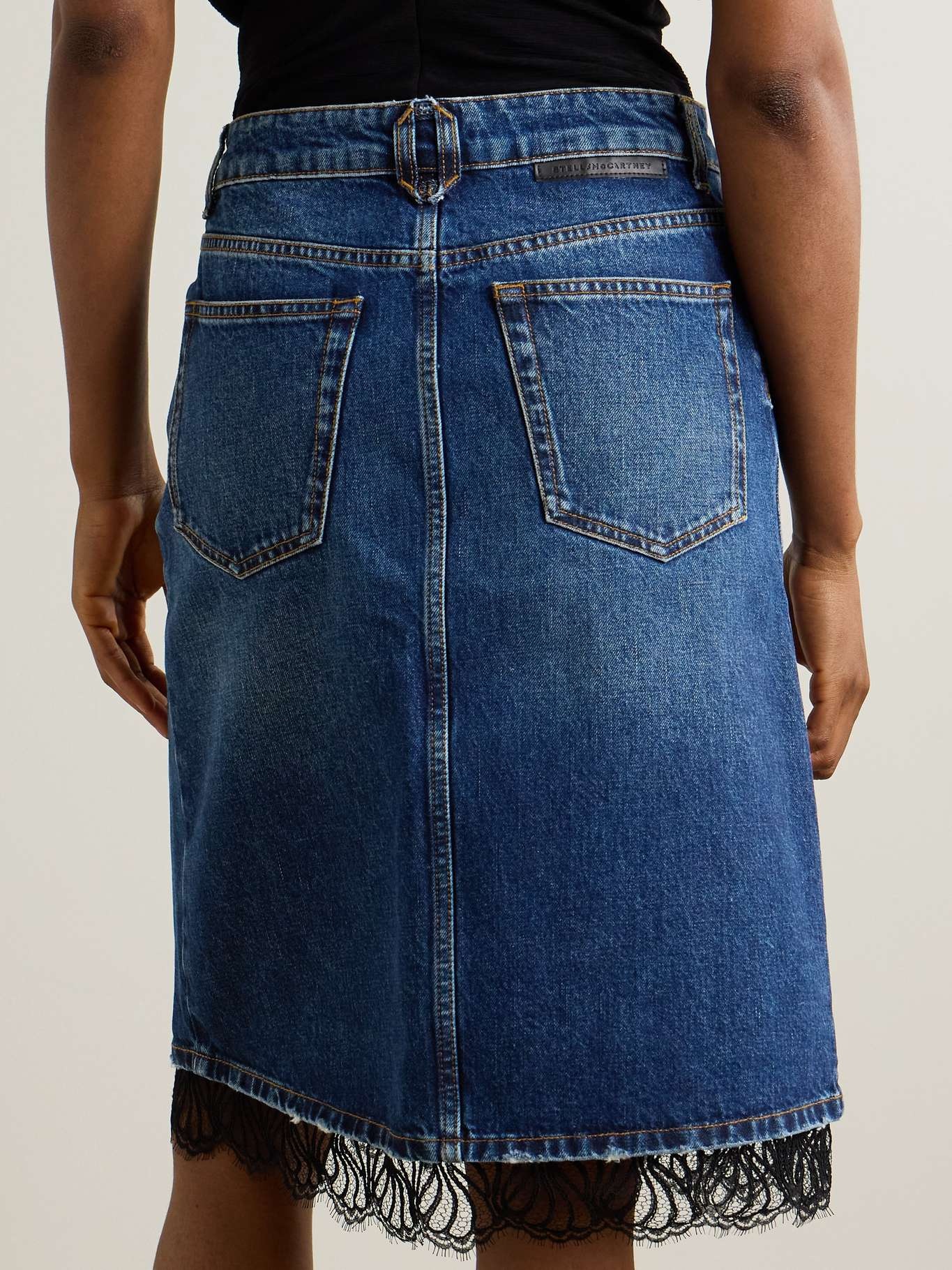 Lace-trimmed denim midi skirt - 3