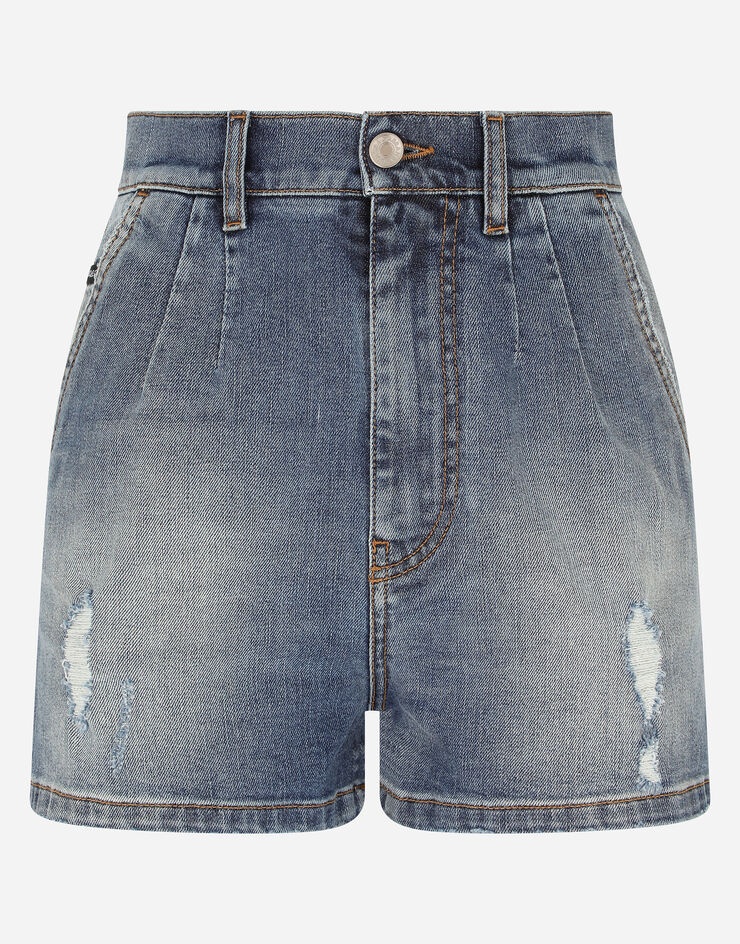 Denim shorts with ripped details - 1