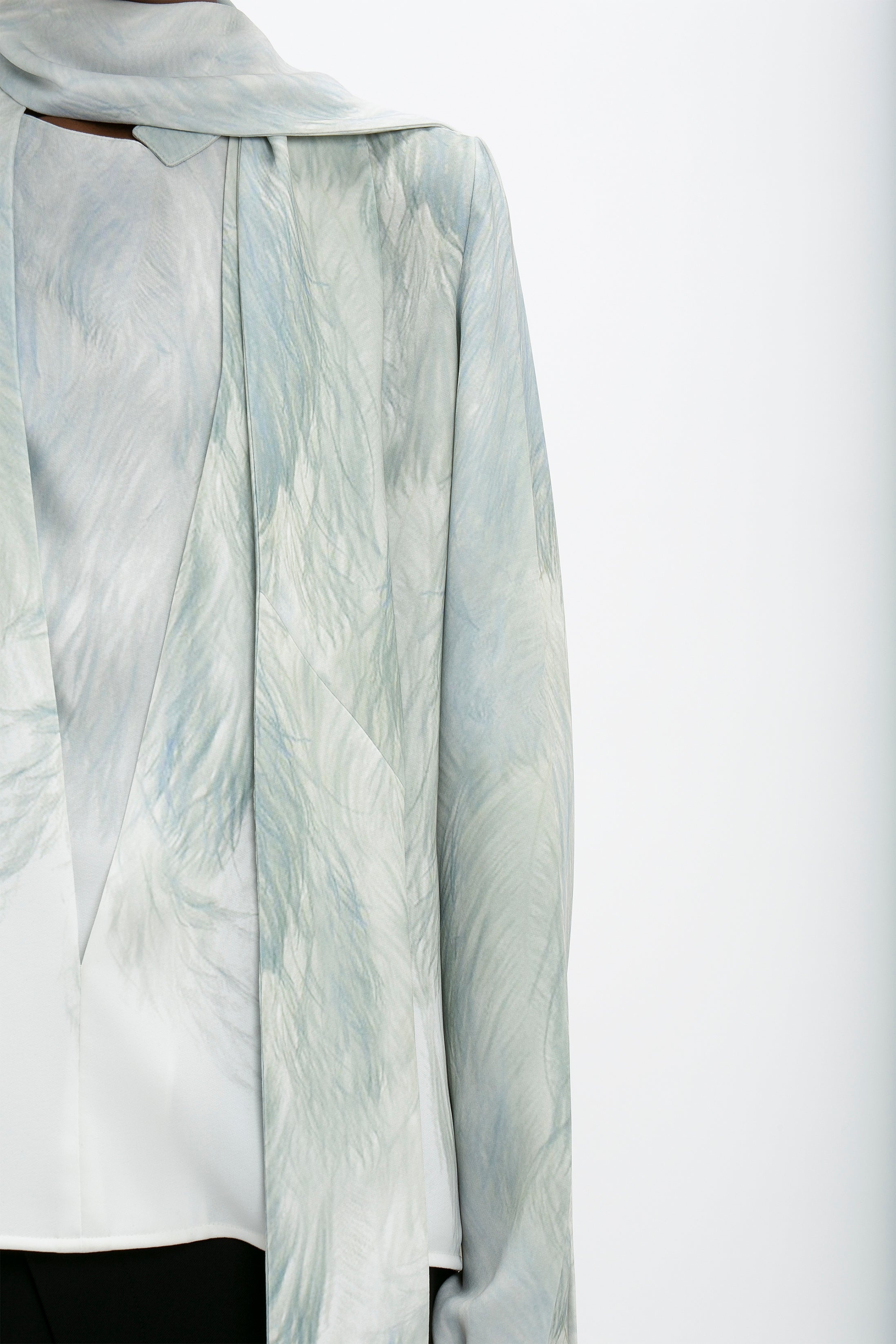 Scarf Neck Blouse In White Digital Feather Print - 7