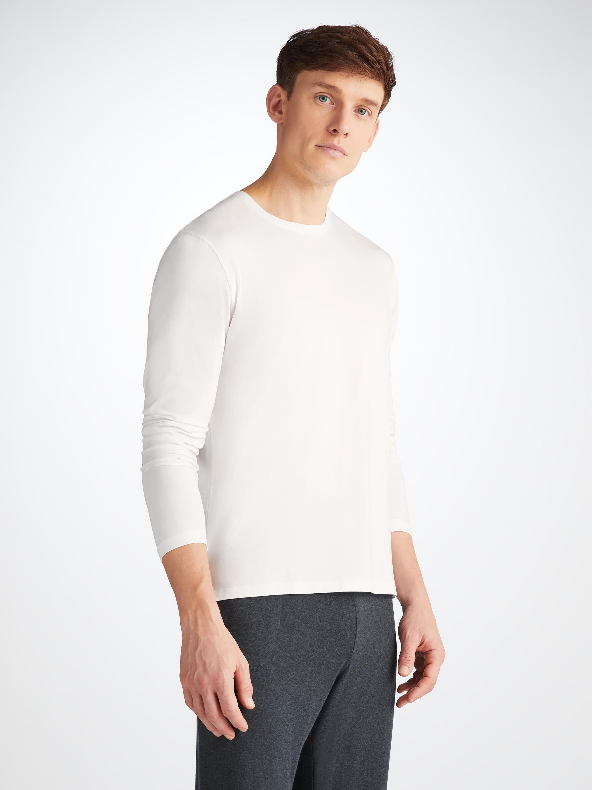 Men's Long Sleeve T-Shirt Basel Micro Modal Stretch White - 8