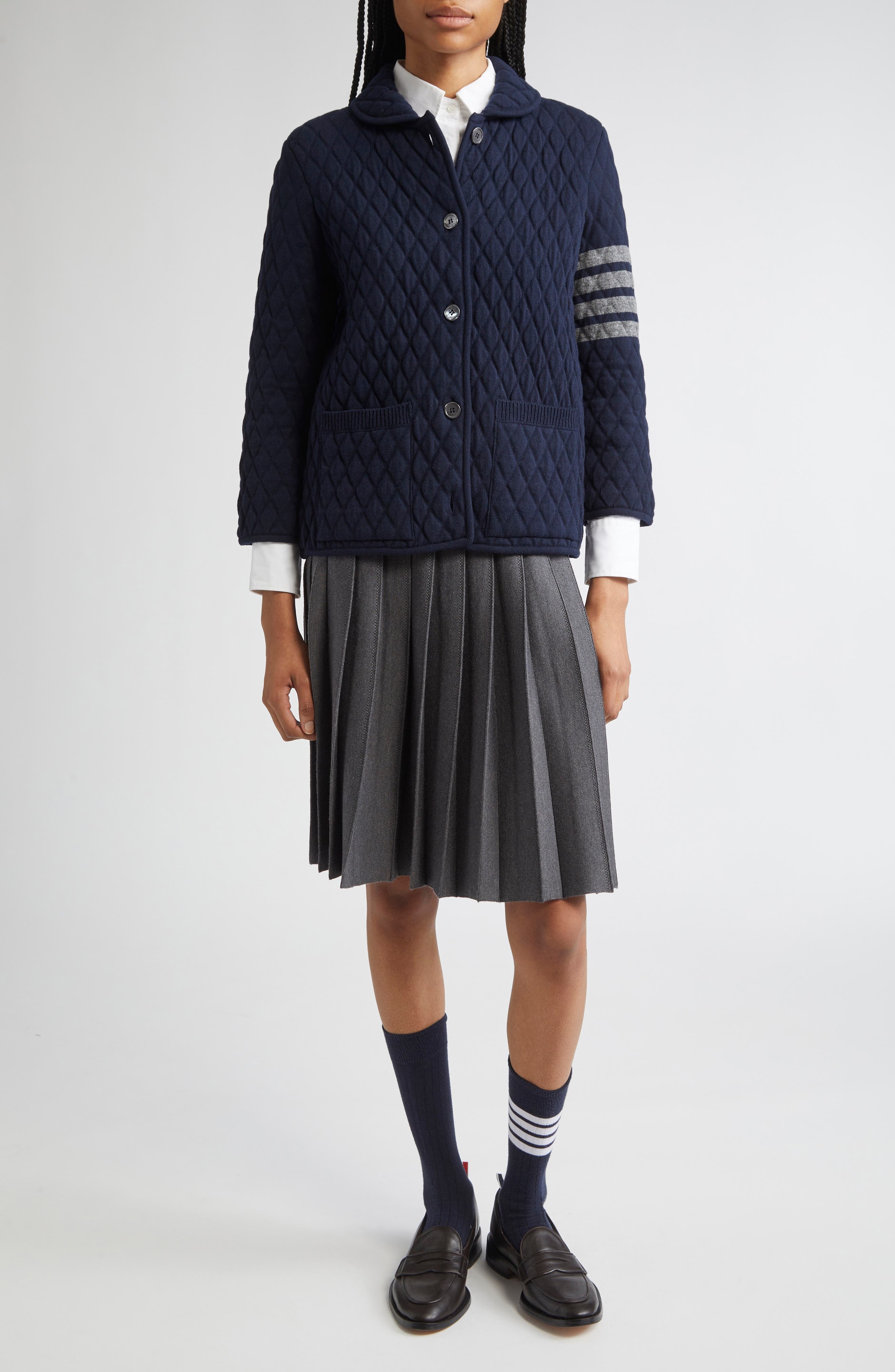 Thom Browne 4-Bar Quilted Virgin Wool Blend Jacket in Navy at Nordstrom - 2