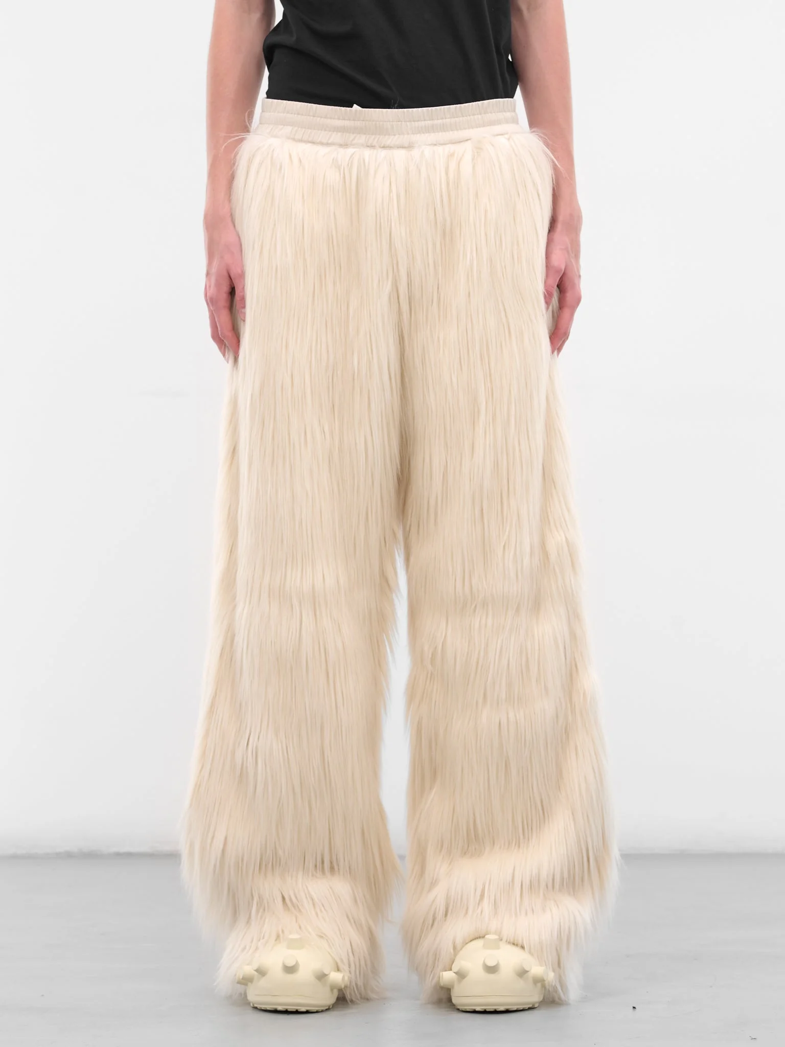 White Basic Fur Baggy Trousers - 1