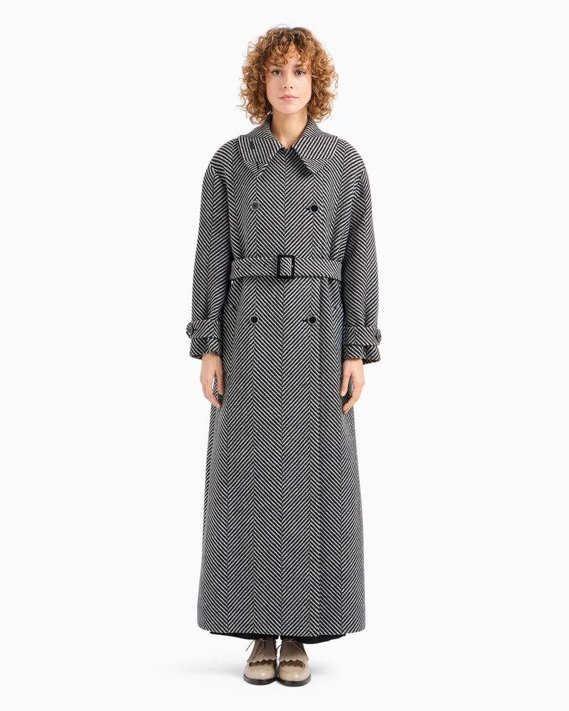 Long, double-breasted coat in a virgin wool blend with two-tone oversize-chevron motif 2