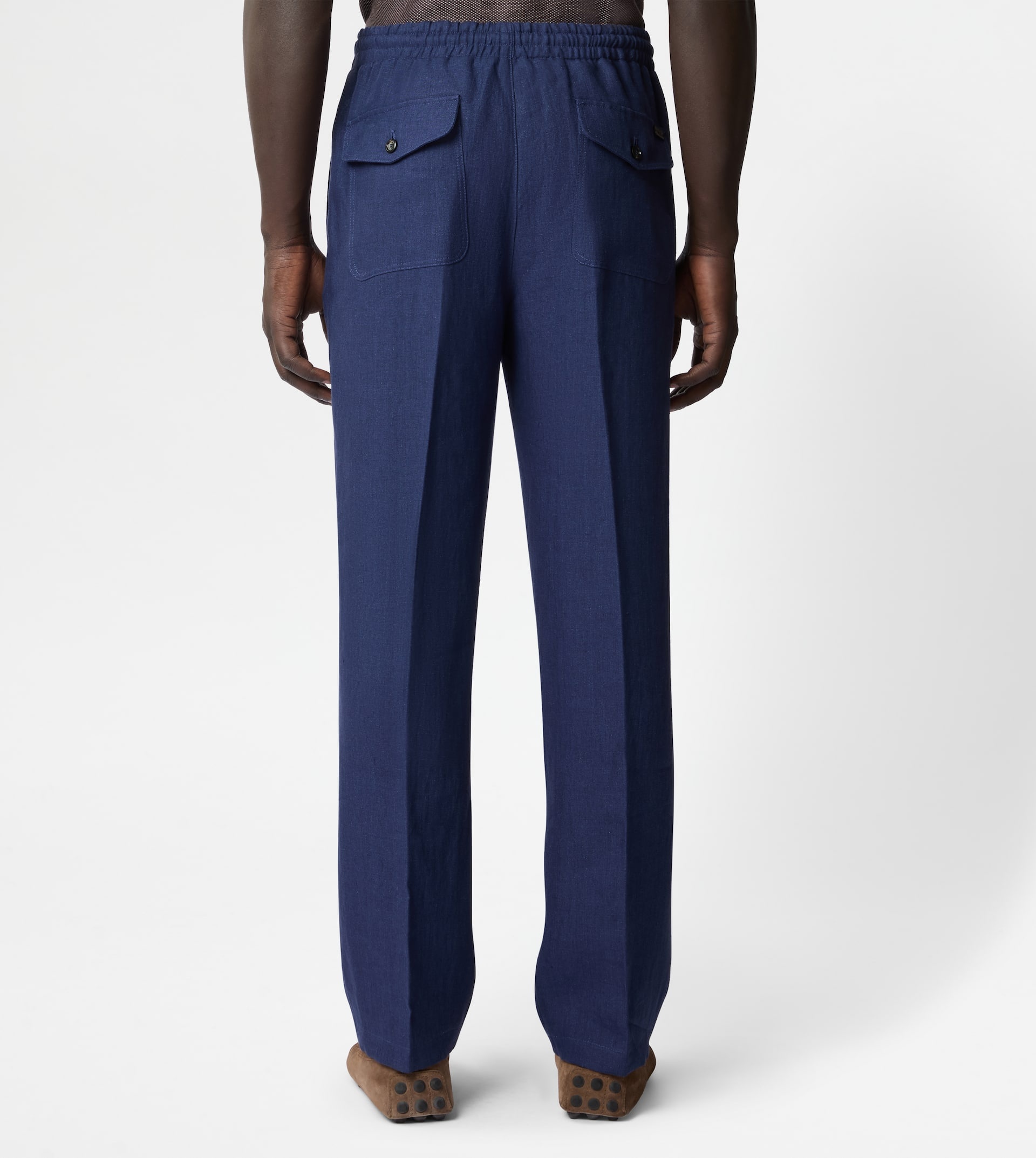 PANTS IN LINEN WITH DRAWSTRING - BLUE - 3