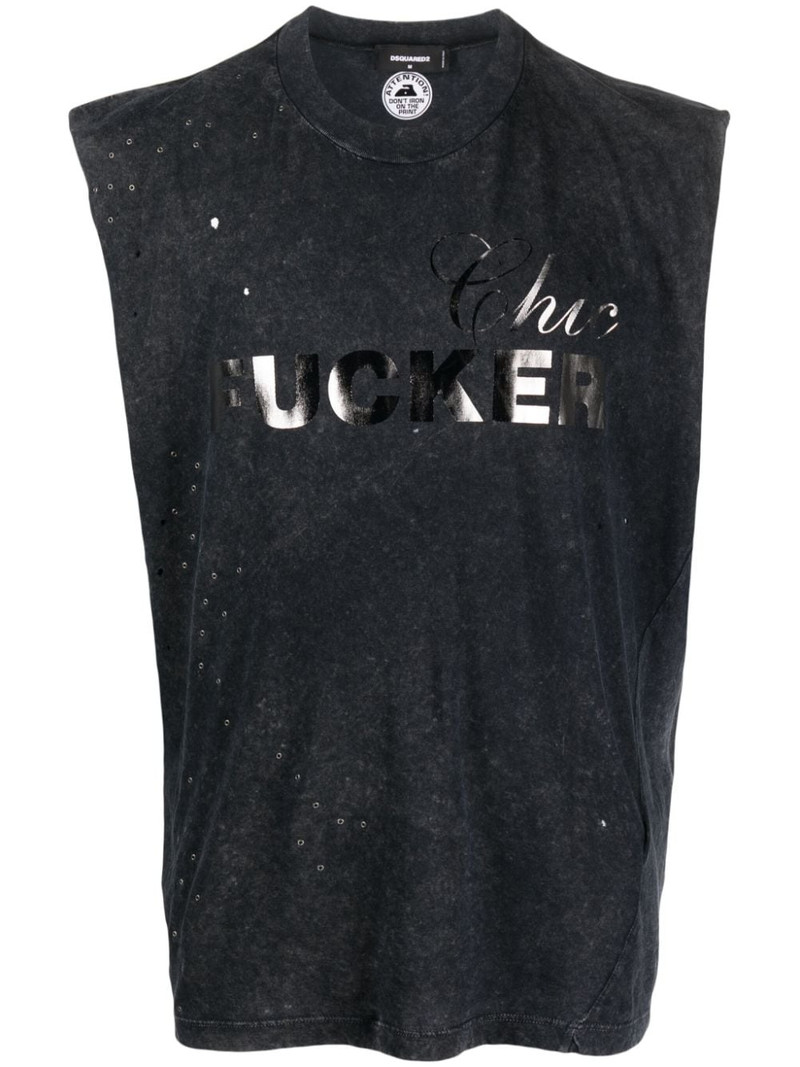 slogan-print cotton tank top 1