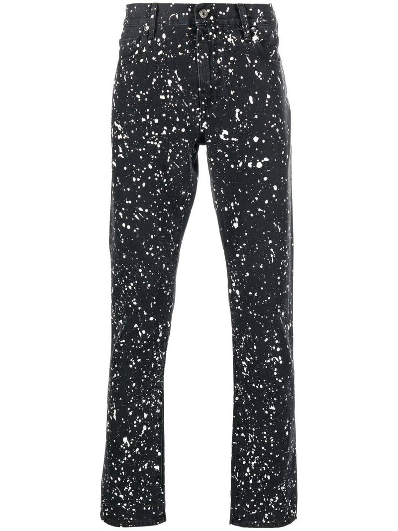 Diag-stripe paint-splatter skinny jeans 1