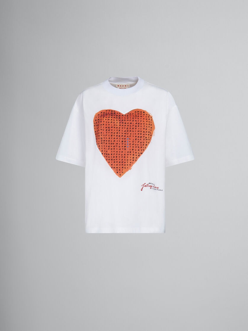 WHITE T-SHIRT WITH WORDSEARCH HEART PRINT - 1