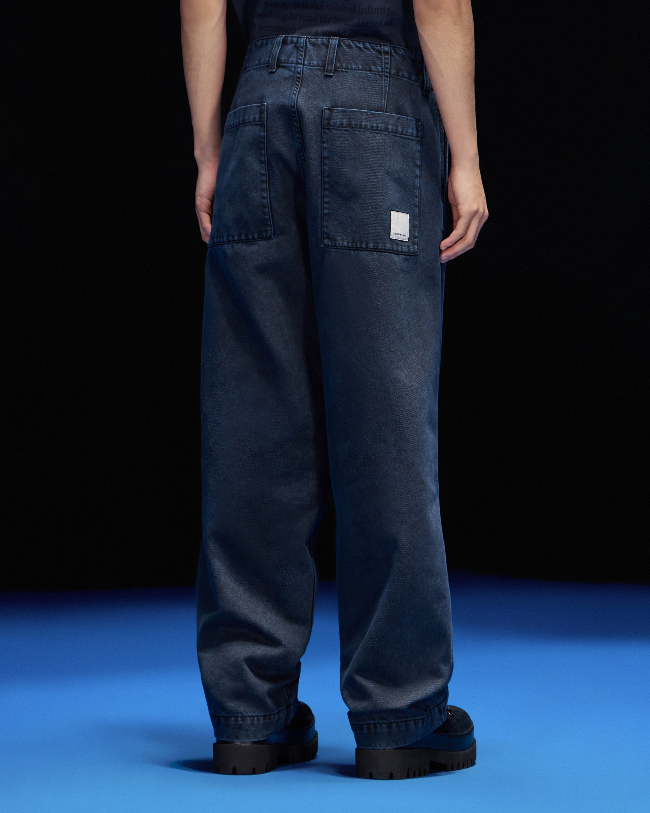 ASV BLACK BLUE CAPSULE COLLECTION MARBLE-EFFECT DENIM JEANS WITH PRINT - 3