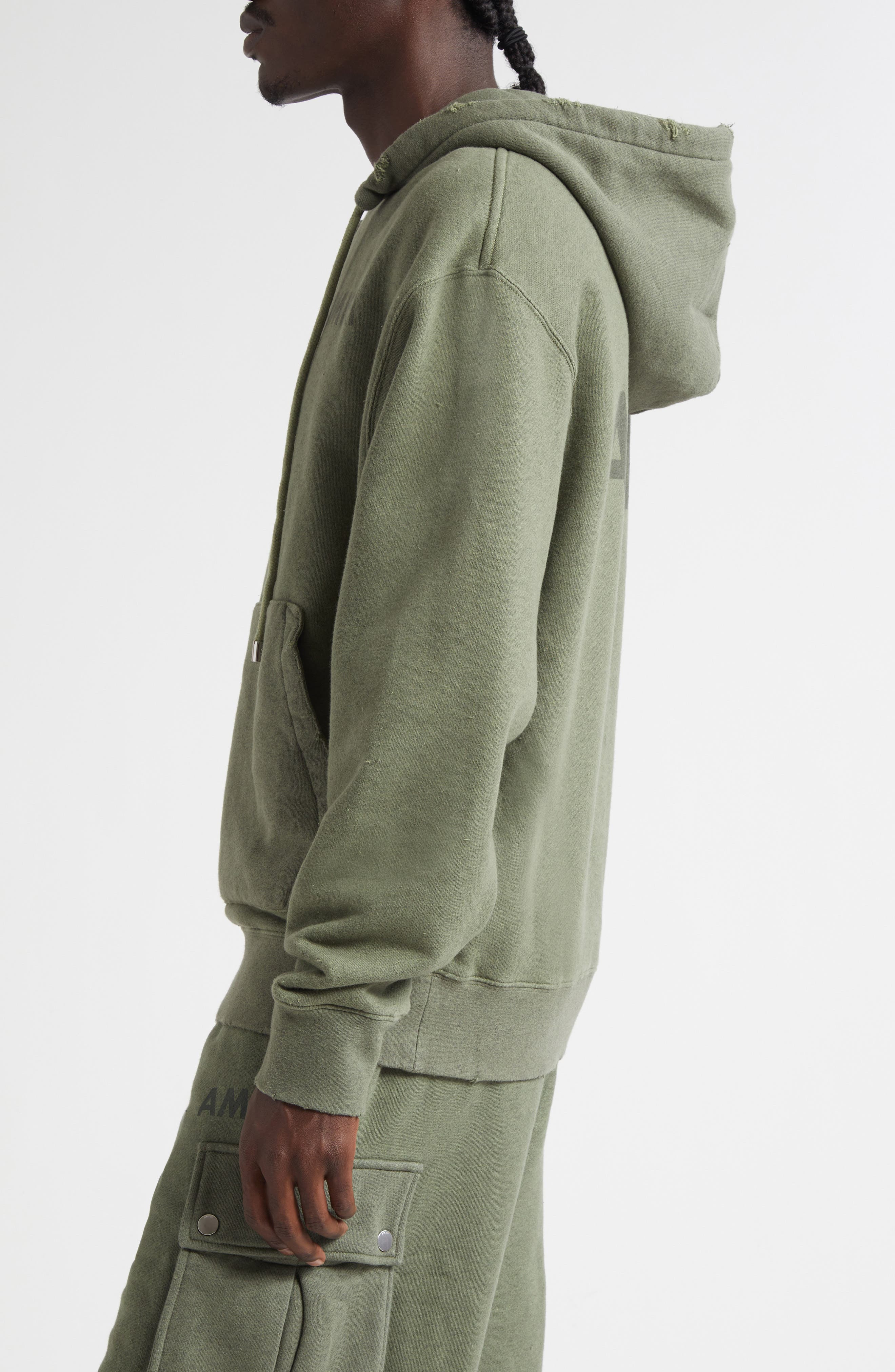 AMIRI Stencil Logo Oversize Cotton Hoodie in Olive at Nordstrom - 4