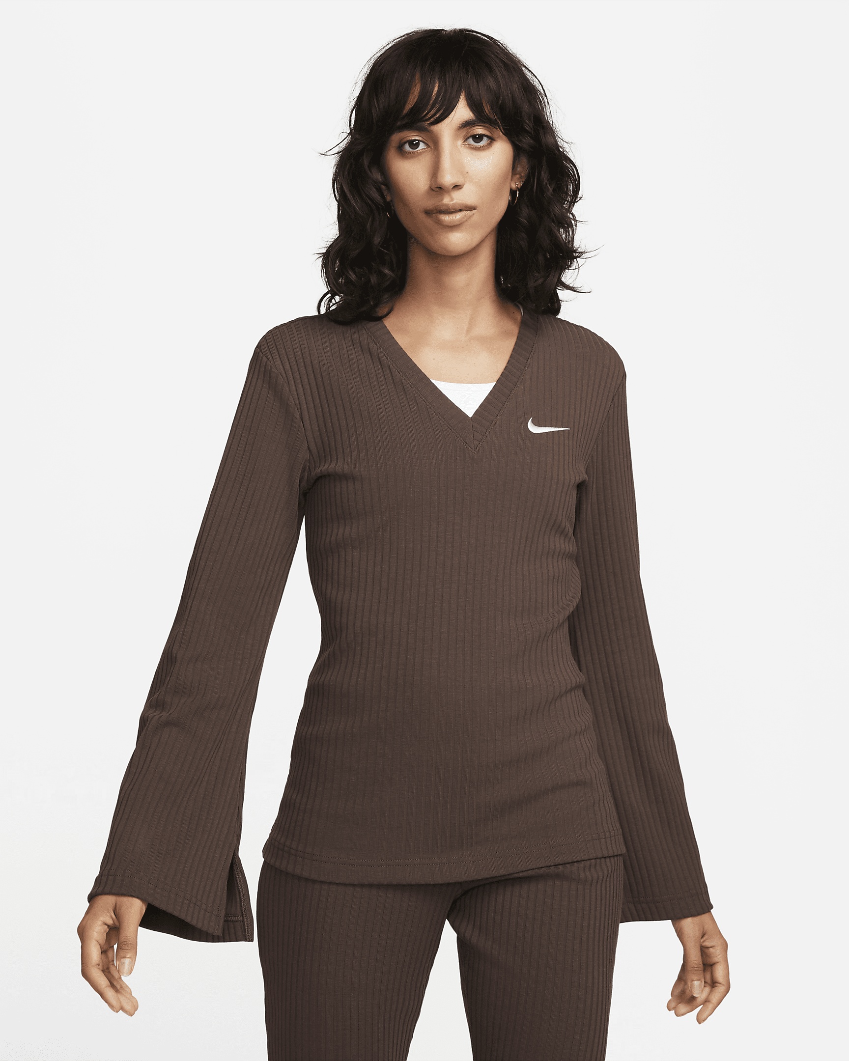 Women's Nike Sportswear Ribbed Jersey Long-Sleeve V-Neck Top - 1