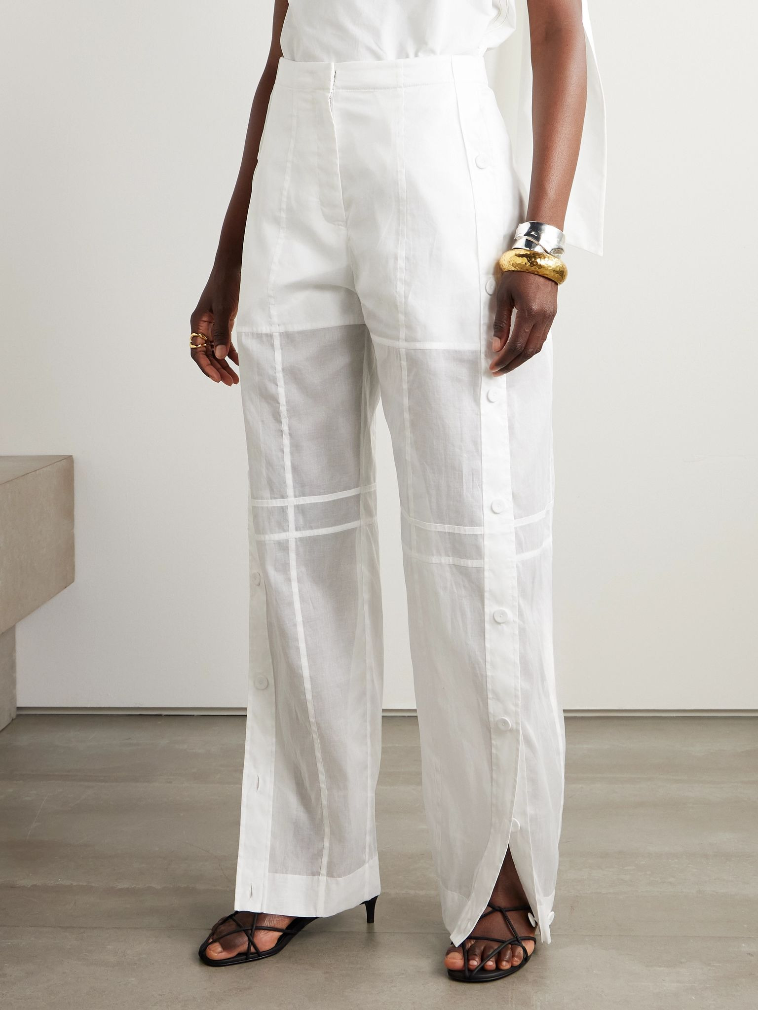 Paneled cotton-voile wide-leg pants White - 3