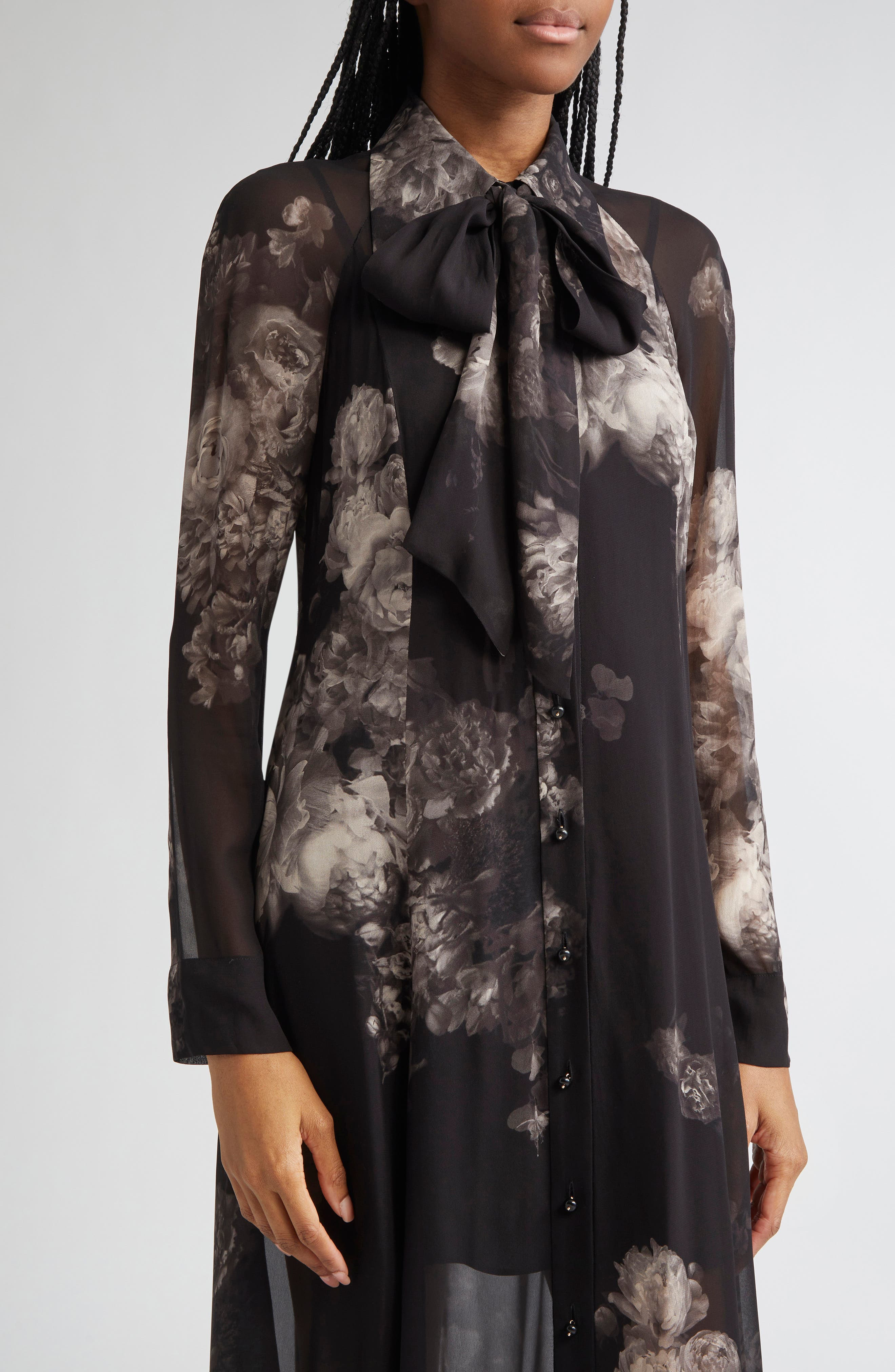 Zimmermann Hypnotic Floral Print Long Sleeve Georgette Shirtdress in Ghost Floral at Nordstrom - 4