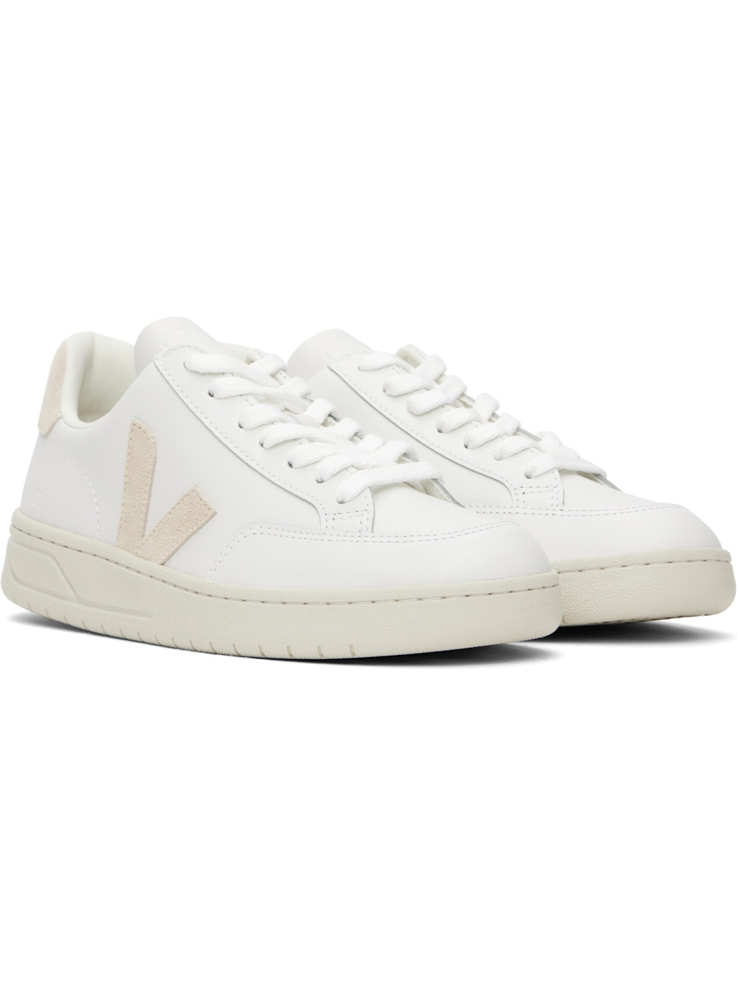 White & Beige V-12 Leather Sneakers - 4
