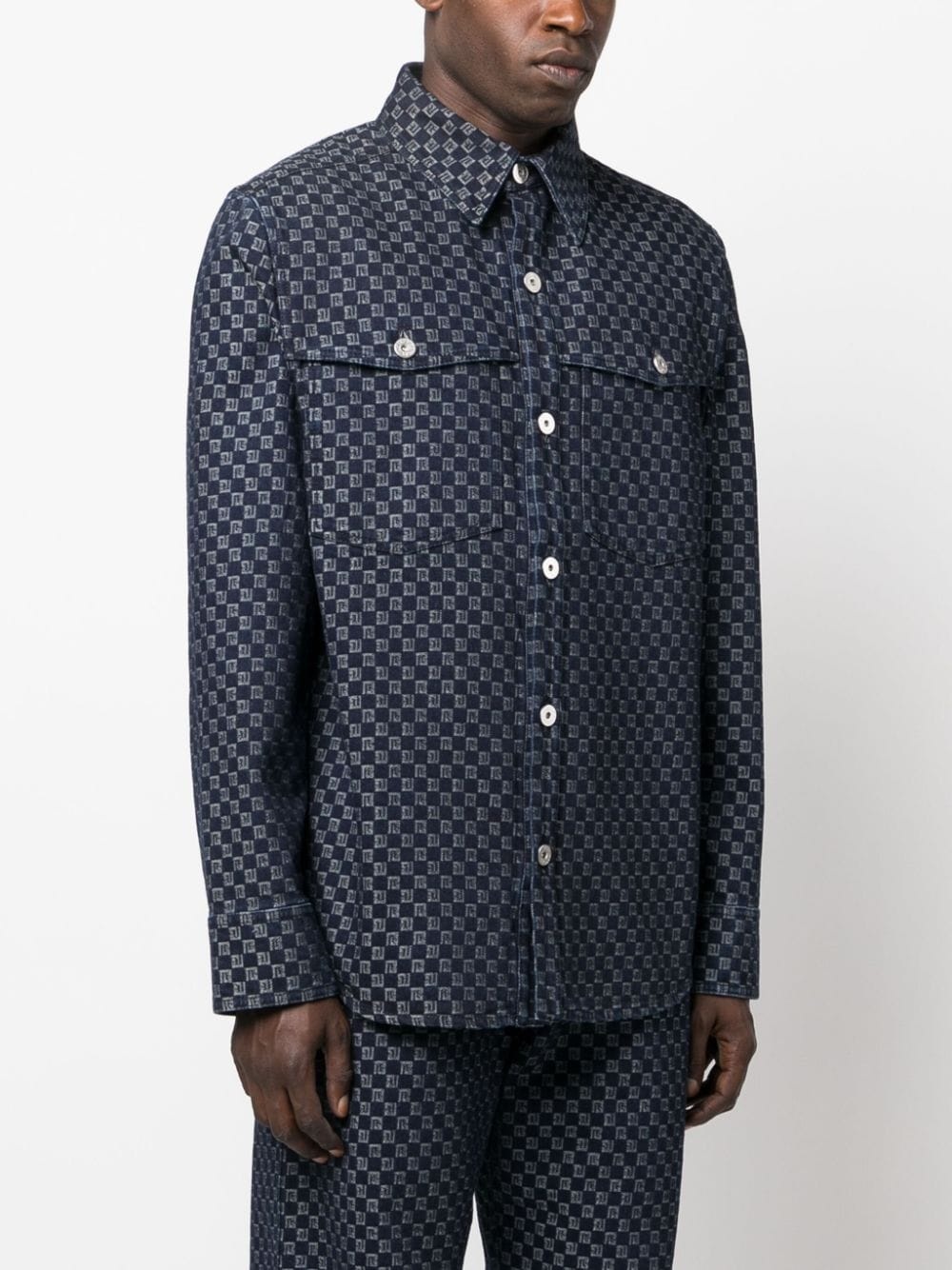 monogram-jacquard denim shirt - 3