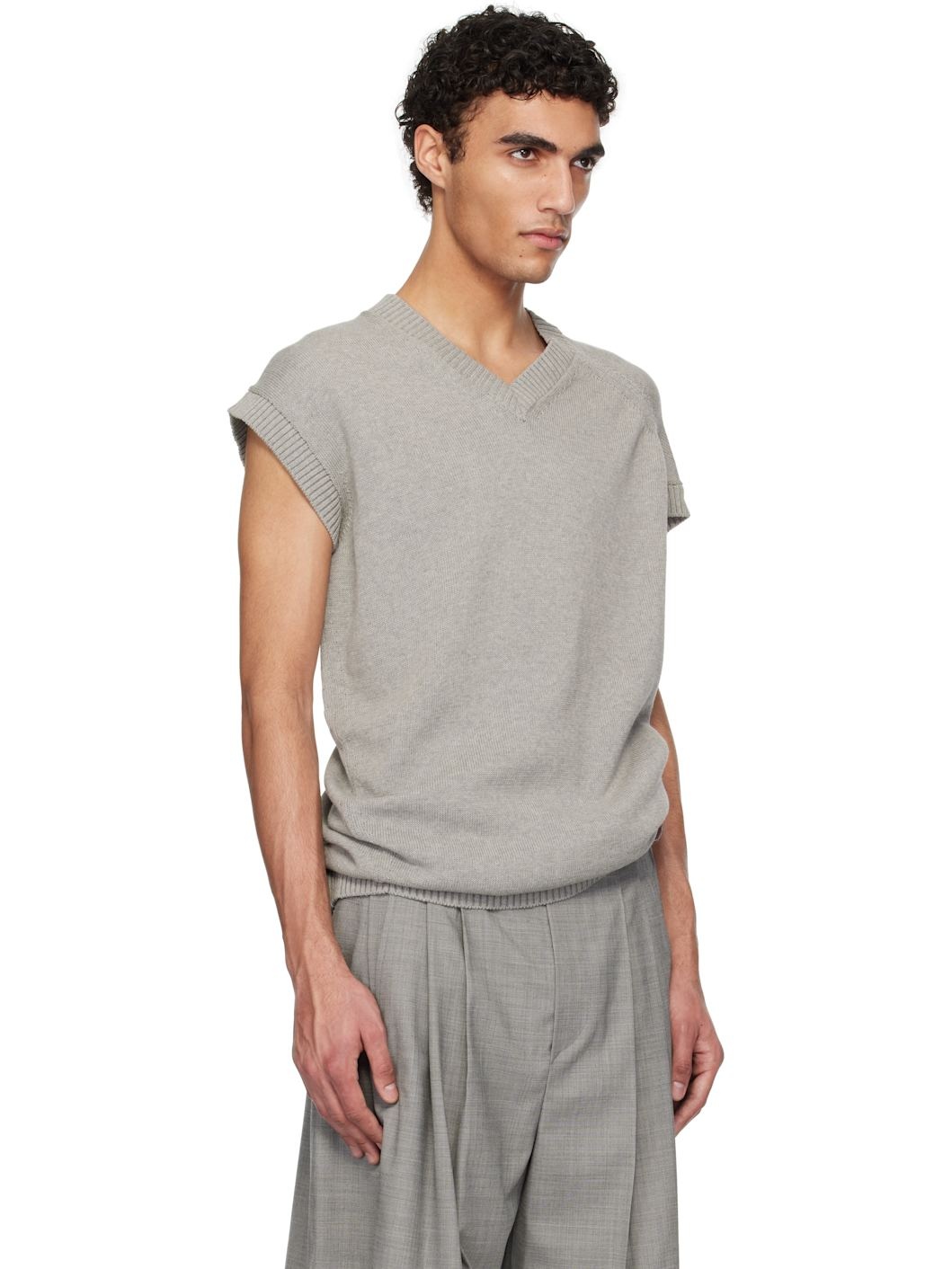 Gray V Neck Vest - 2