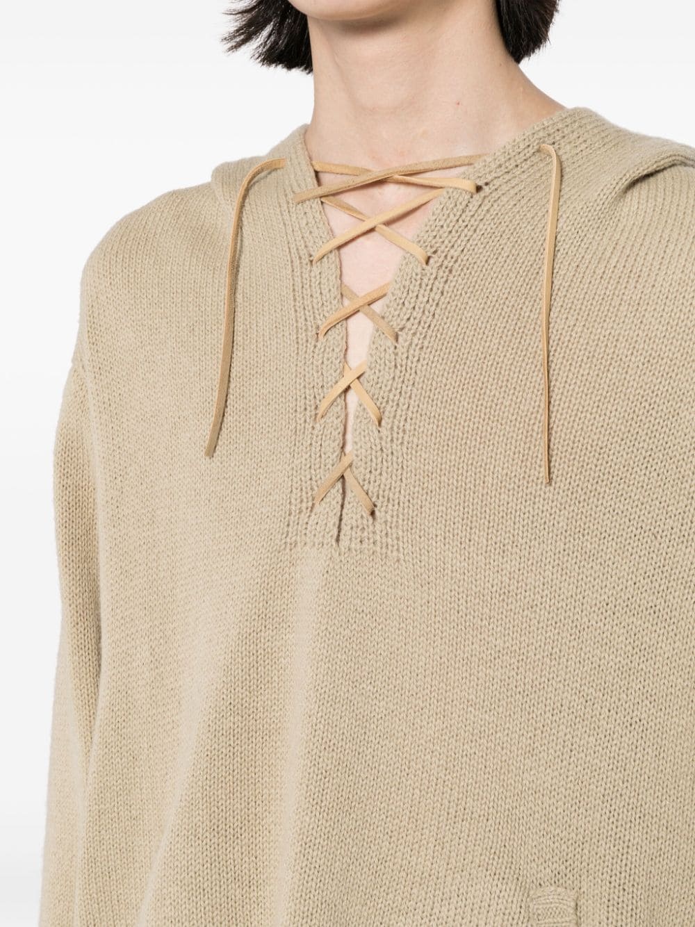 lace-up wool hoodie - 5