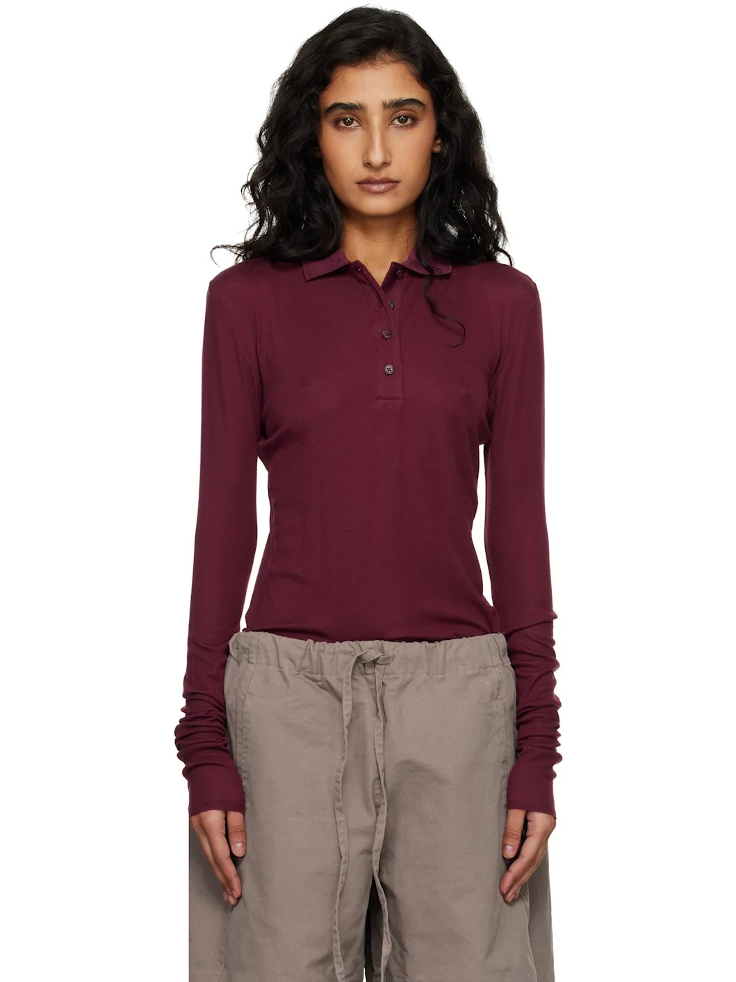 Burgundy LS Polo - 1