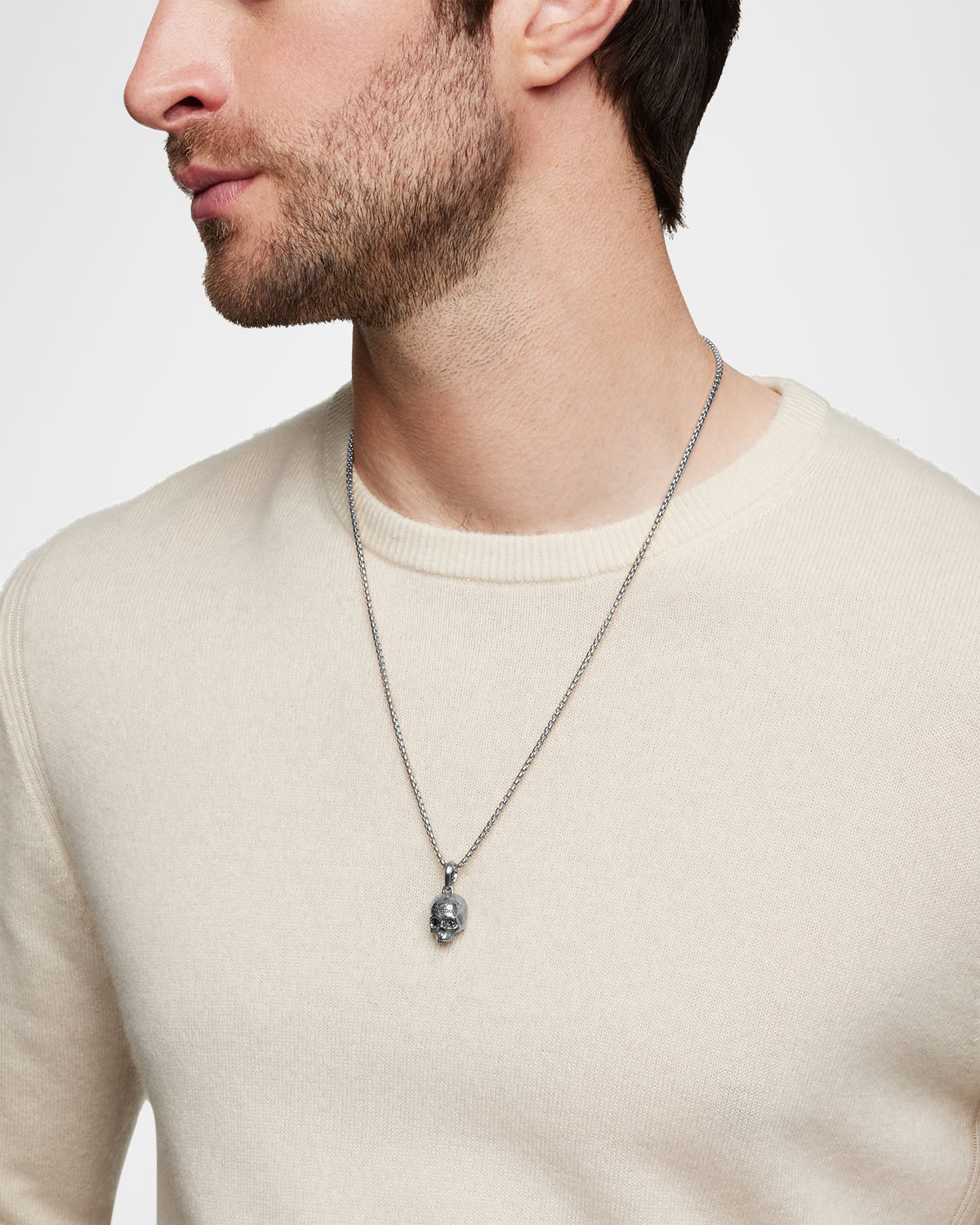 Men's Memento Mori Skull Pendant with Diamonds in Silver, 18mm - 6