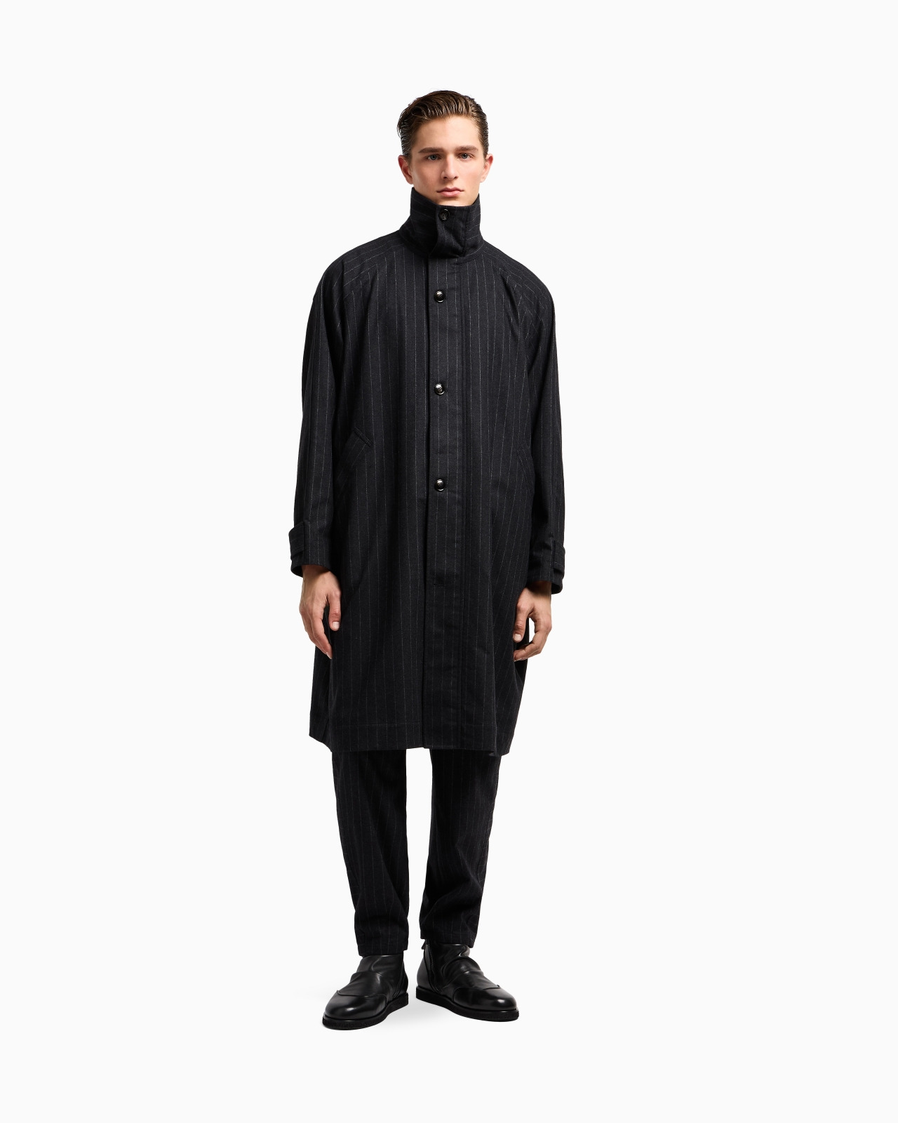 PINSTRIPED CASHMERE AND WOOL-BLEND COAT - 4