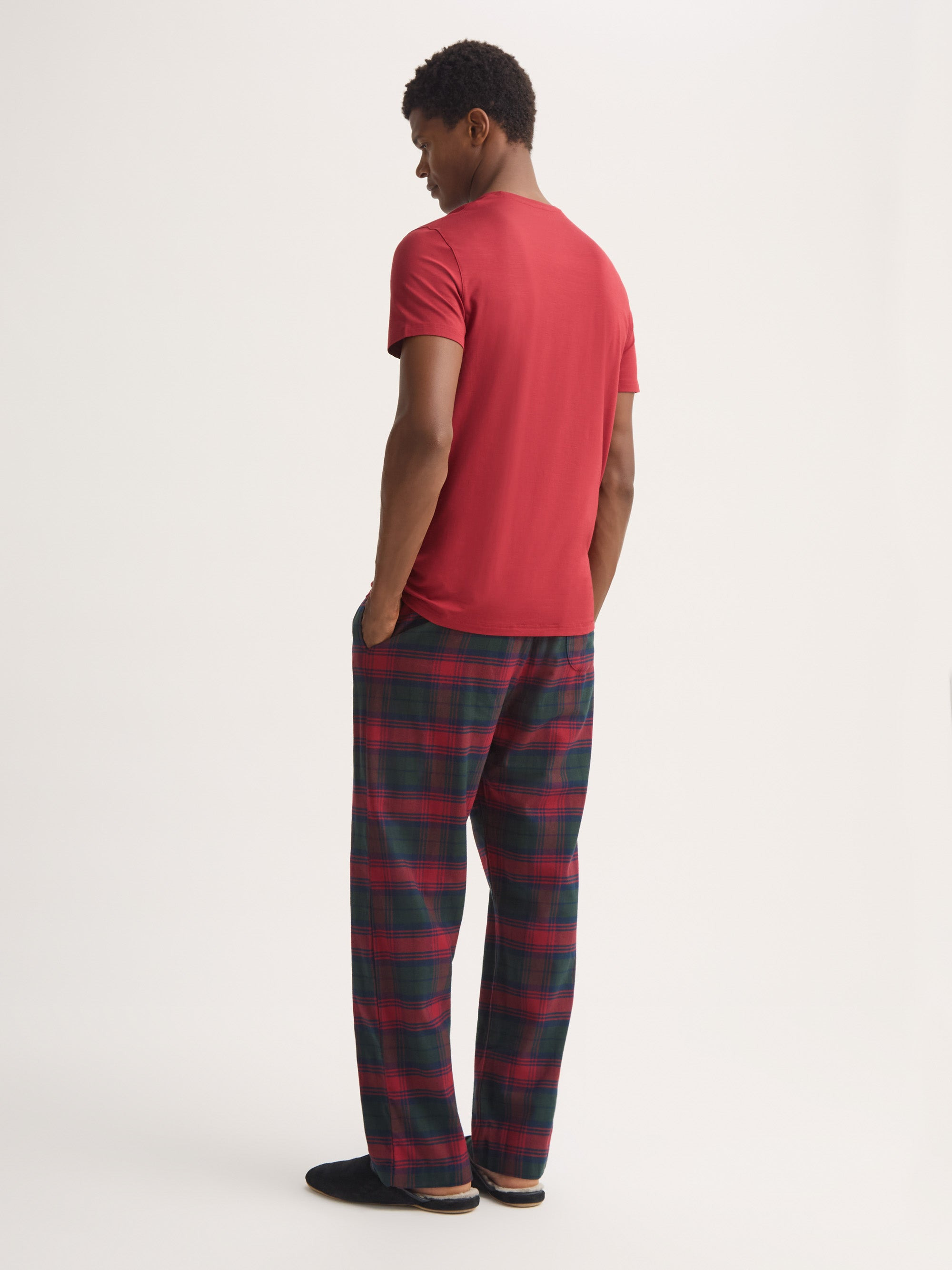 Men's Lounge Pants Kelburn Brushed Cotton Burgundy Red & Green Check - 3