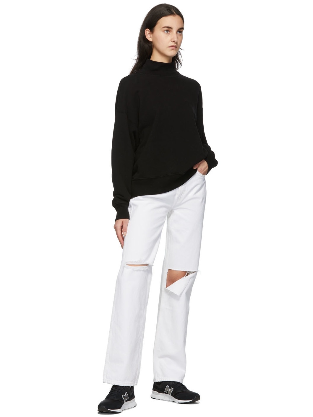 White Distressed High Rise Loose Jeans - 4