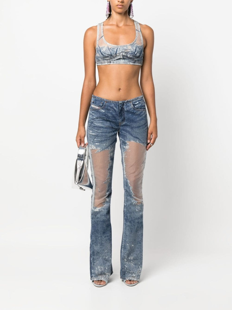 Diesel denim-patchwork mesh top outlook