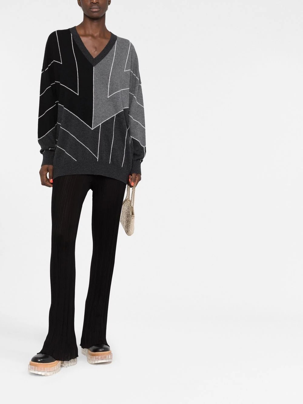 stripe-print V-neck jumper - 2