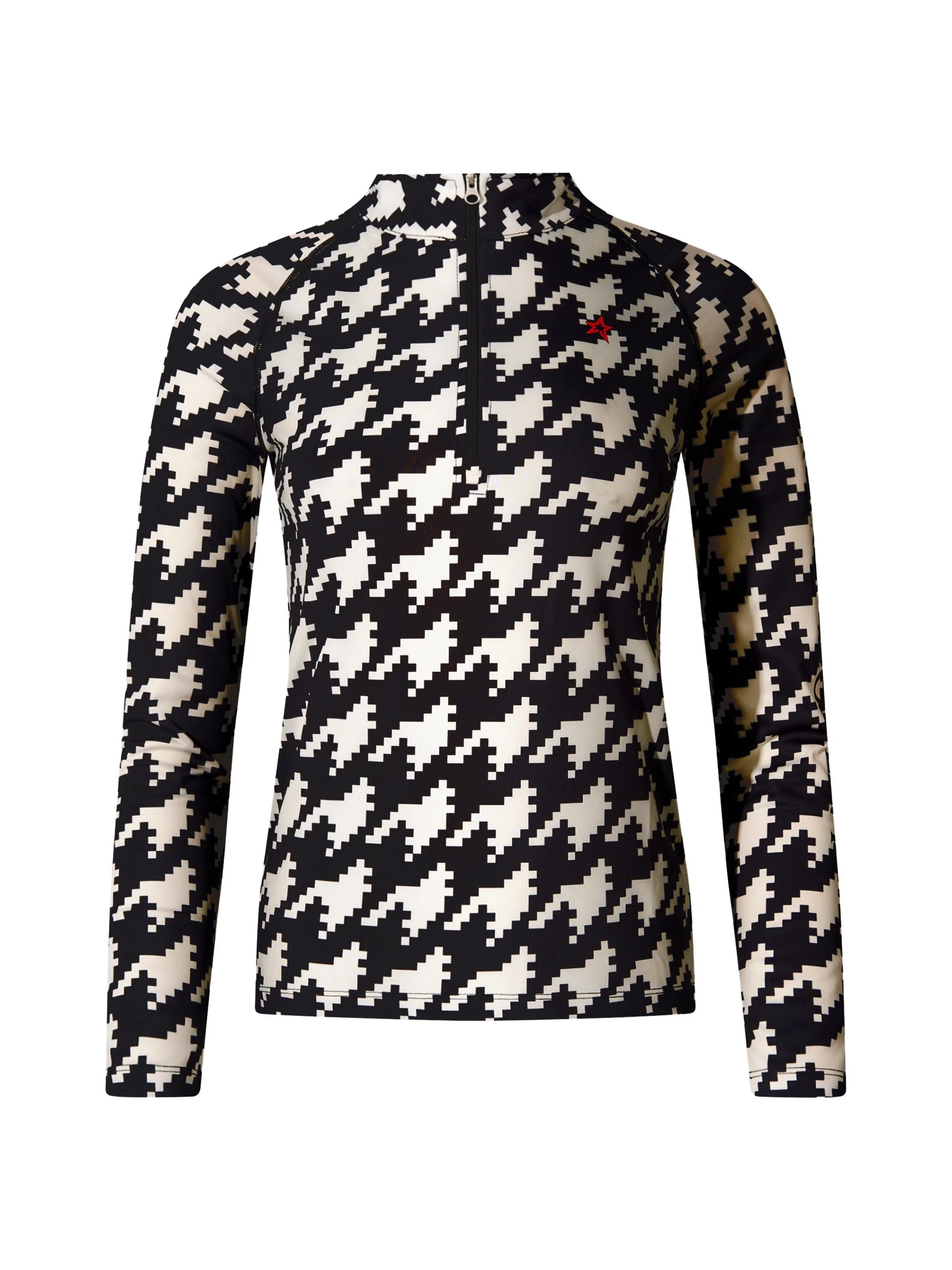 Women's Base Layer Houndstooth Quarter-Zip Top - Black White Houndstooth - 1
