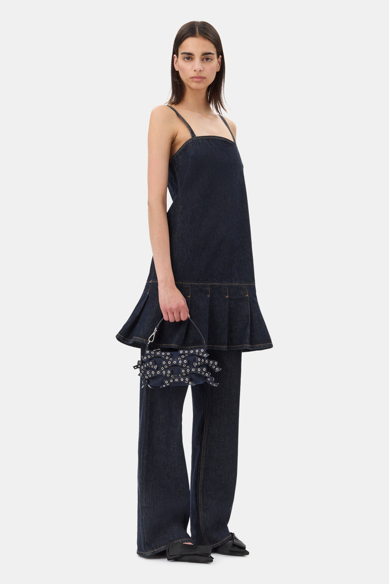 DARK BLUE DENIM SMALL BUTTERFLY POUCH BOW BAG 4