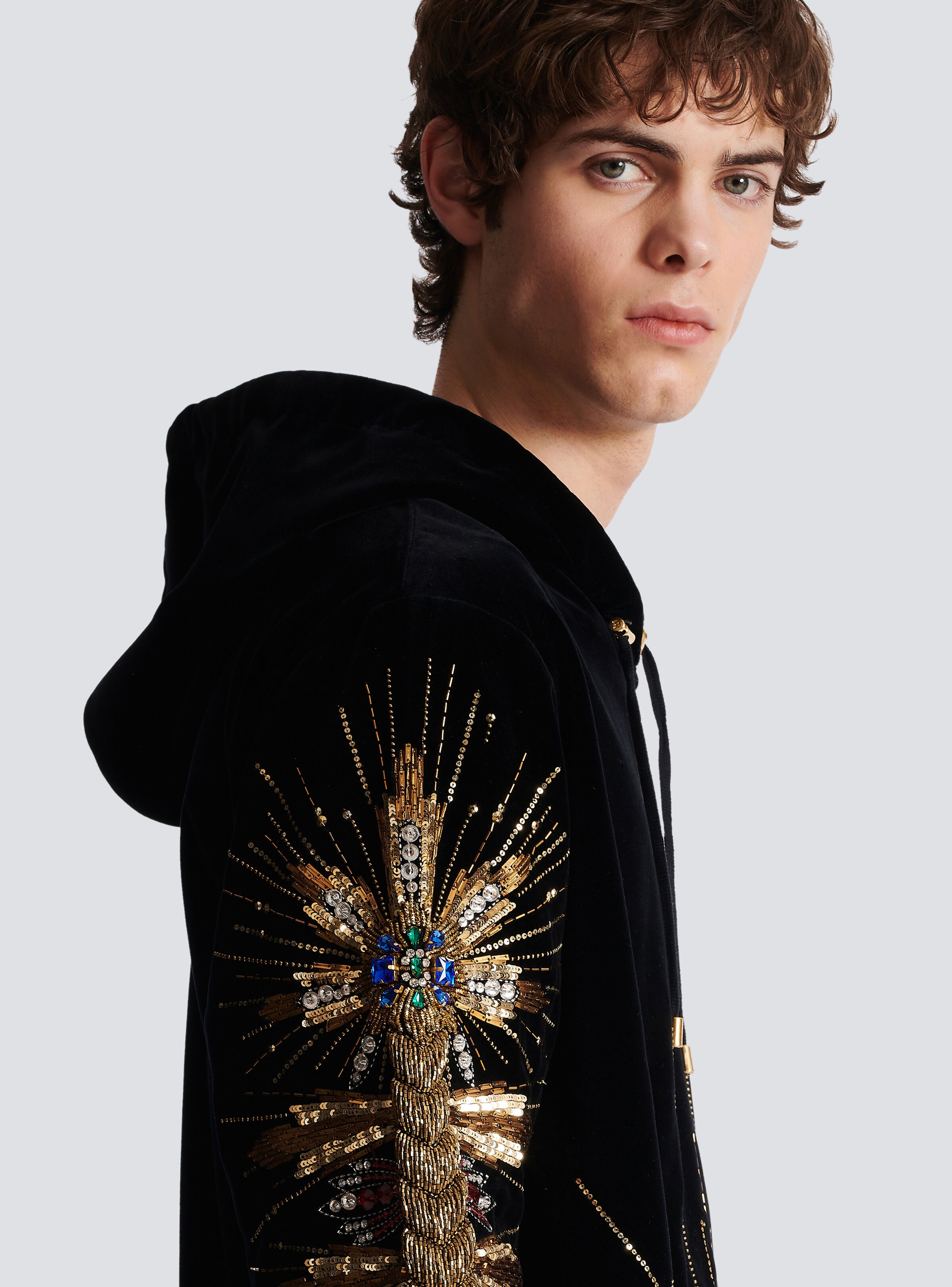Velvet hooded sweatshirt with embroidery - 7