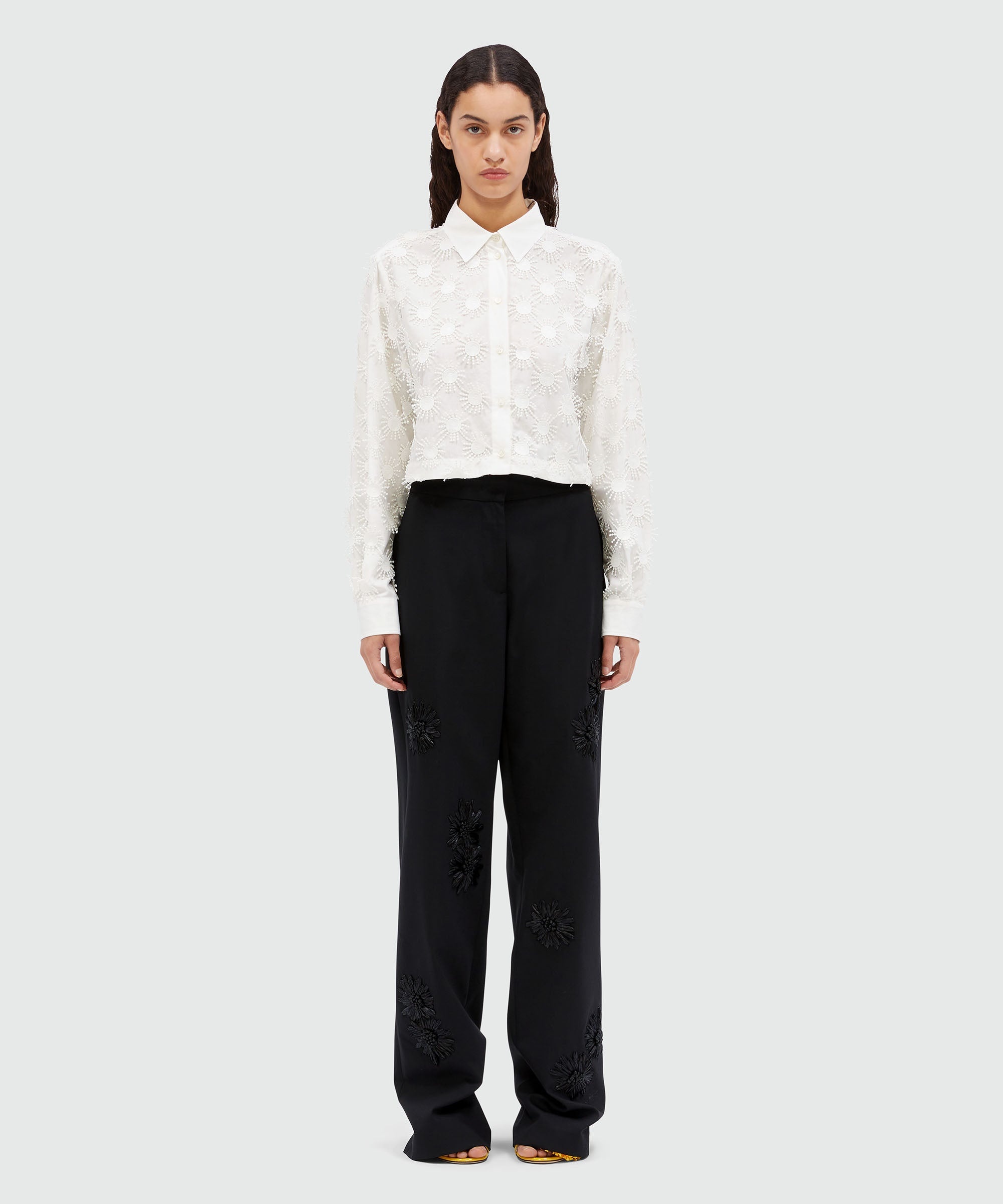 Wool trousers with raffia applications - 2