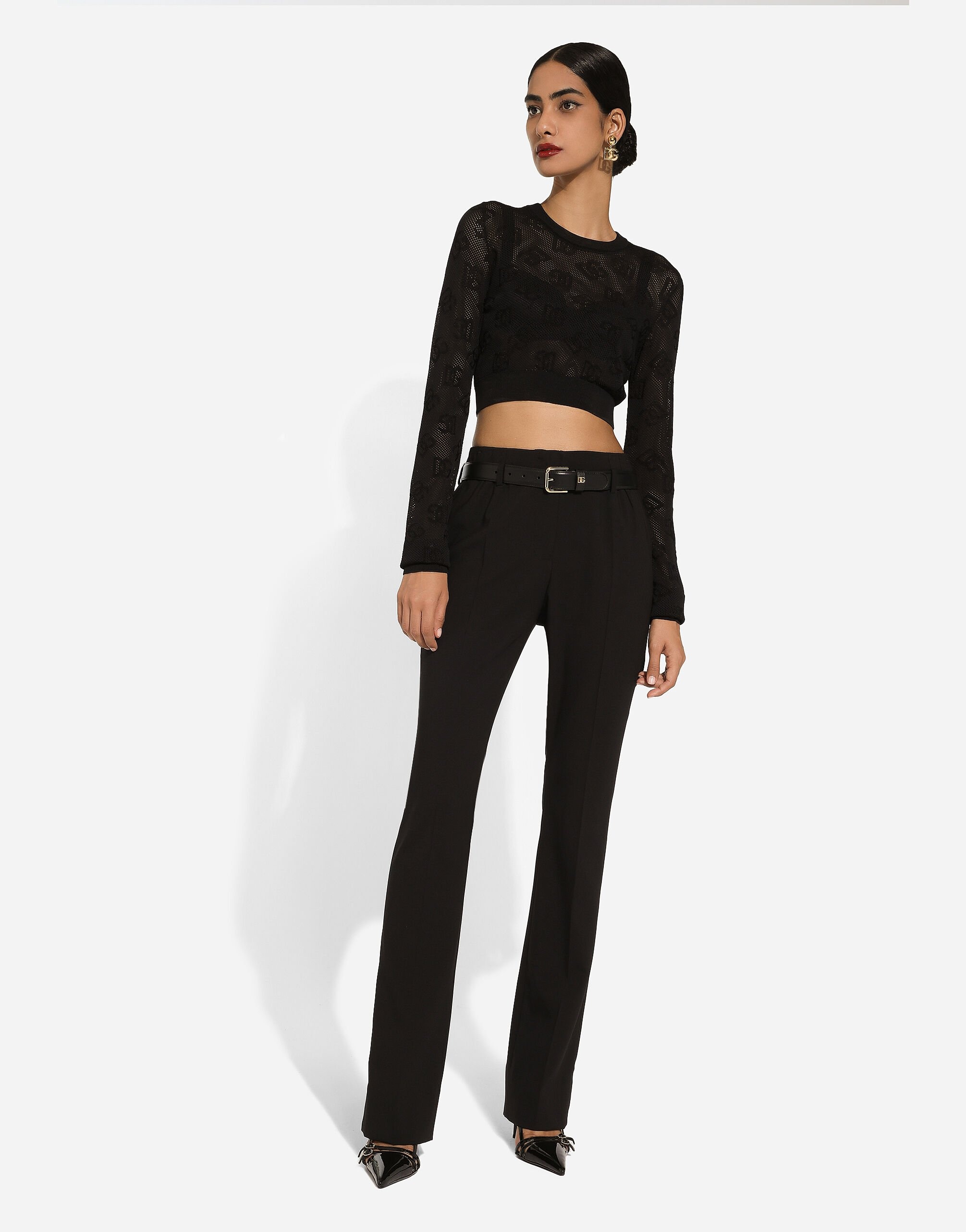 Cropped mesh-stitch viscose sweater with jacquard DG logo - 2