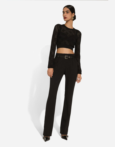 Dolce & Gabbana Cropped mesh-stitch viscose sweater with jacquard DG logo outlook