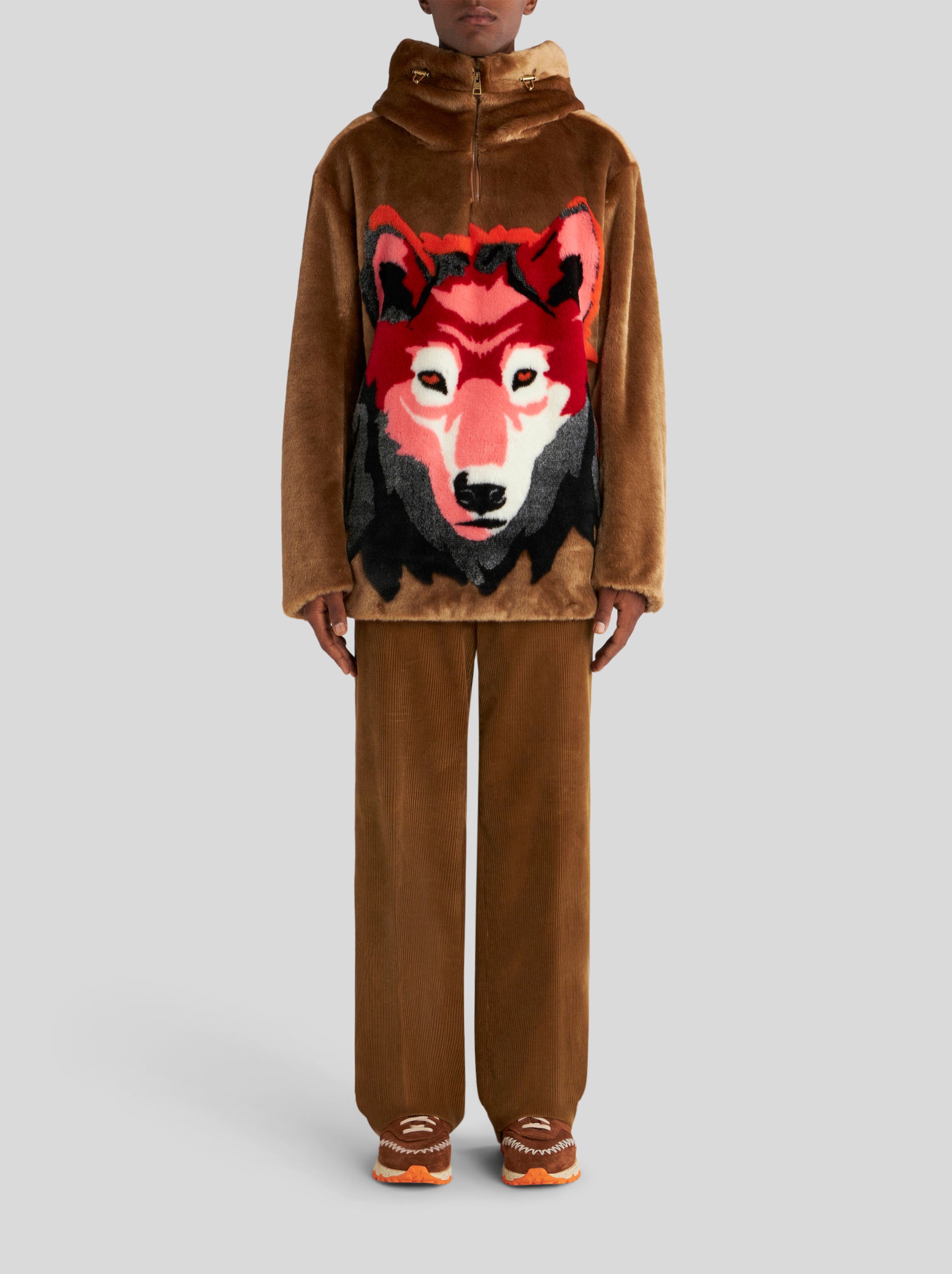 HOODED JACKET WITH JACQUARD INTARSIA WOLF - 2