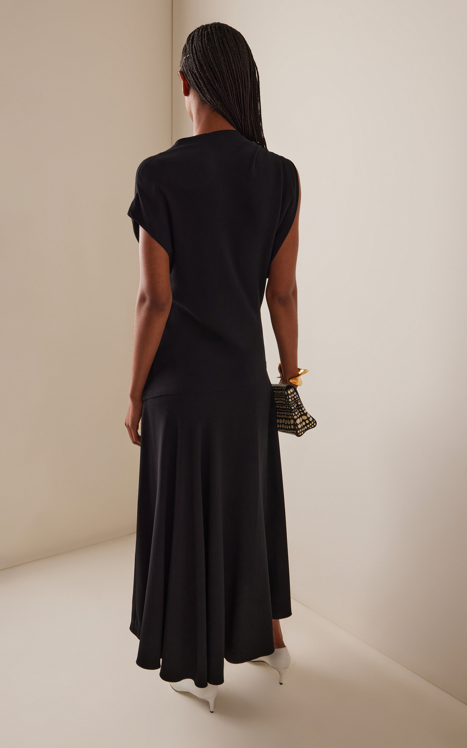 Rue Asymmetric Crepe Midi Dress black - 4