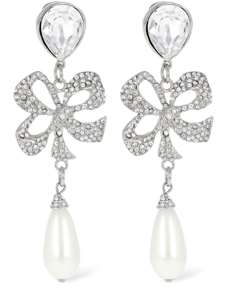 Crystal bow & faux pearl earrings - 1