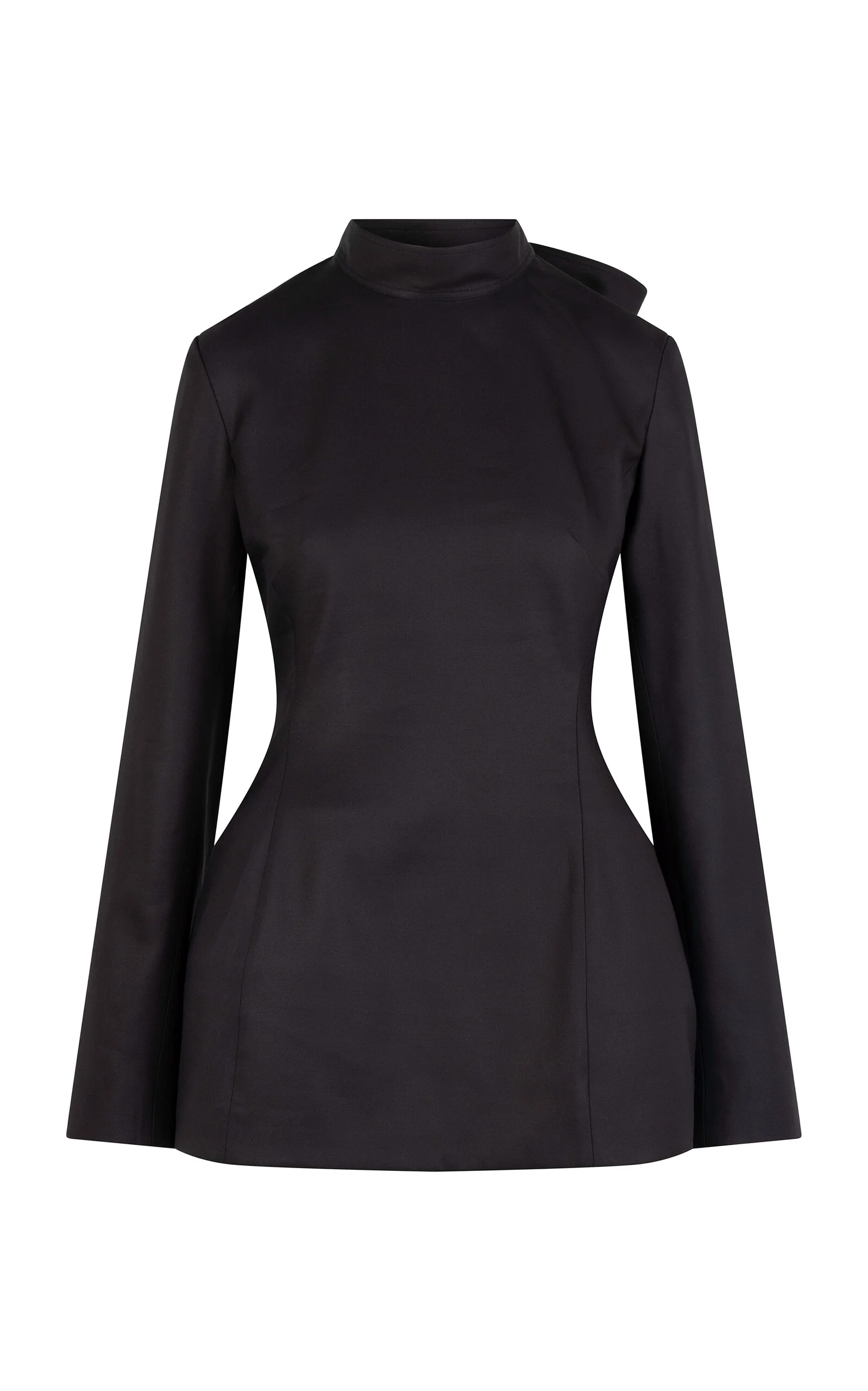 Yasmin Mock Neck Long Sleeve Silk Top black - 1