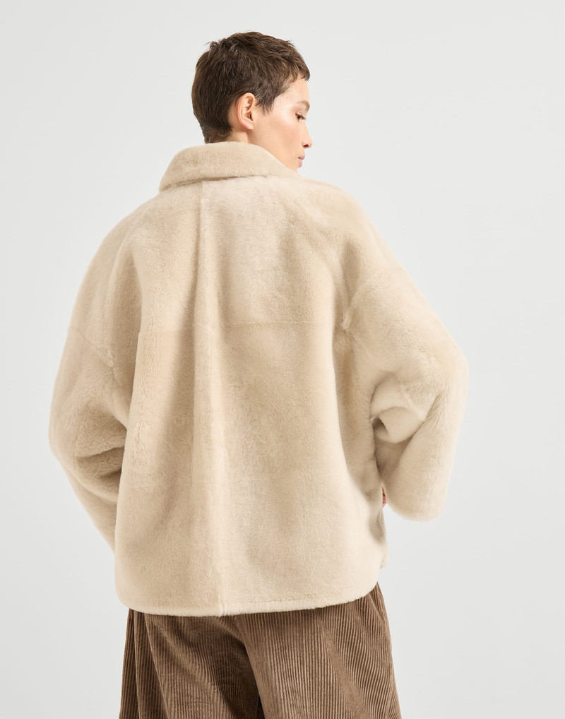Brunello Cucinelli Reversible shearling outerwear jacket with shiny cuff details outlook