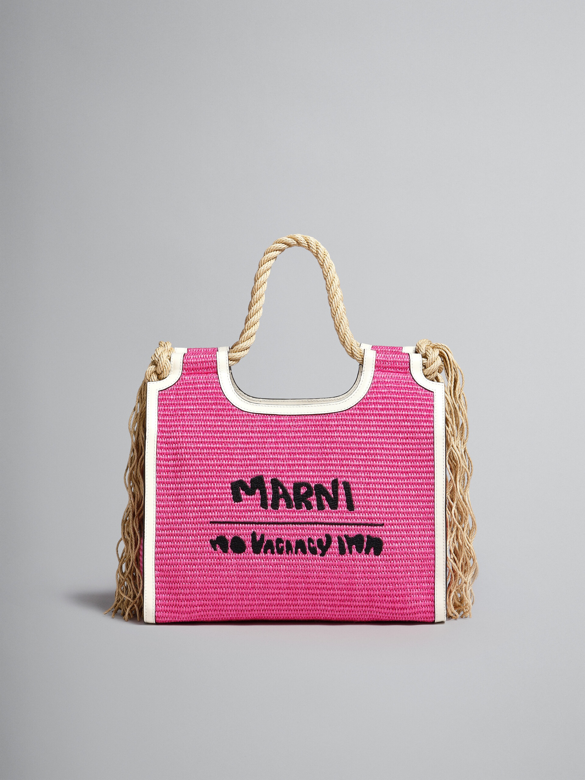 MARNI X NO VACANCY INN - MARCEL TOTE BAG IN PINK RAFFIA WITH WHITE TRIMS - 1