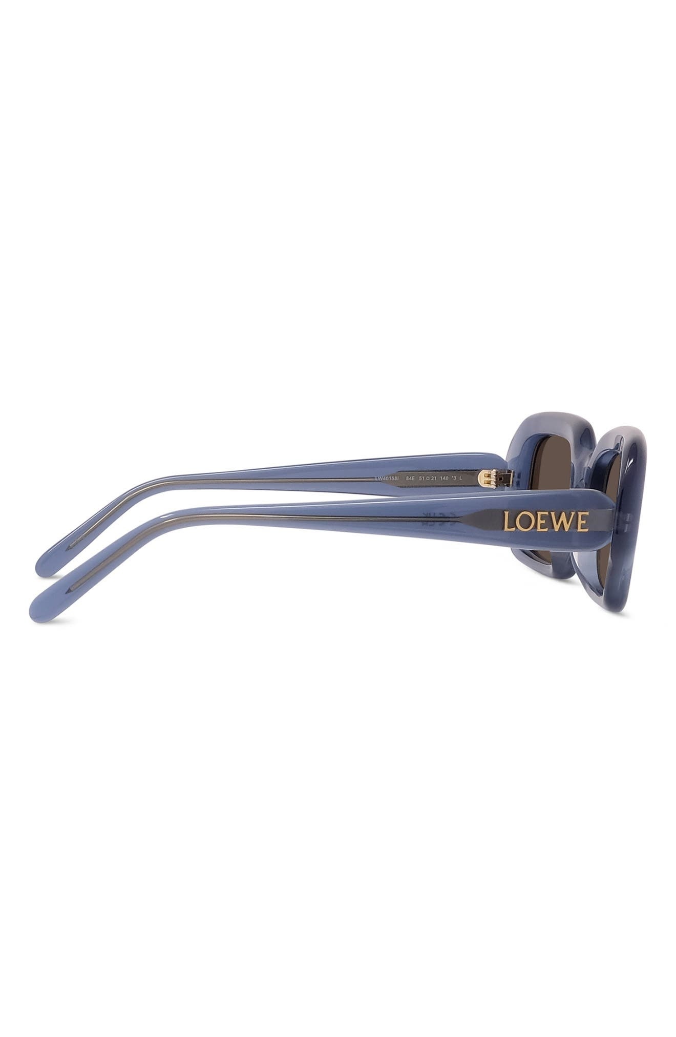 Loewe 51mm Rectangular Sunglasses in Shiny Light Blue /Brown at Nordstrom - 4