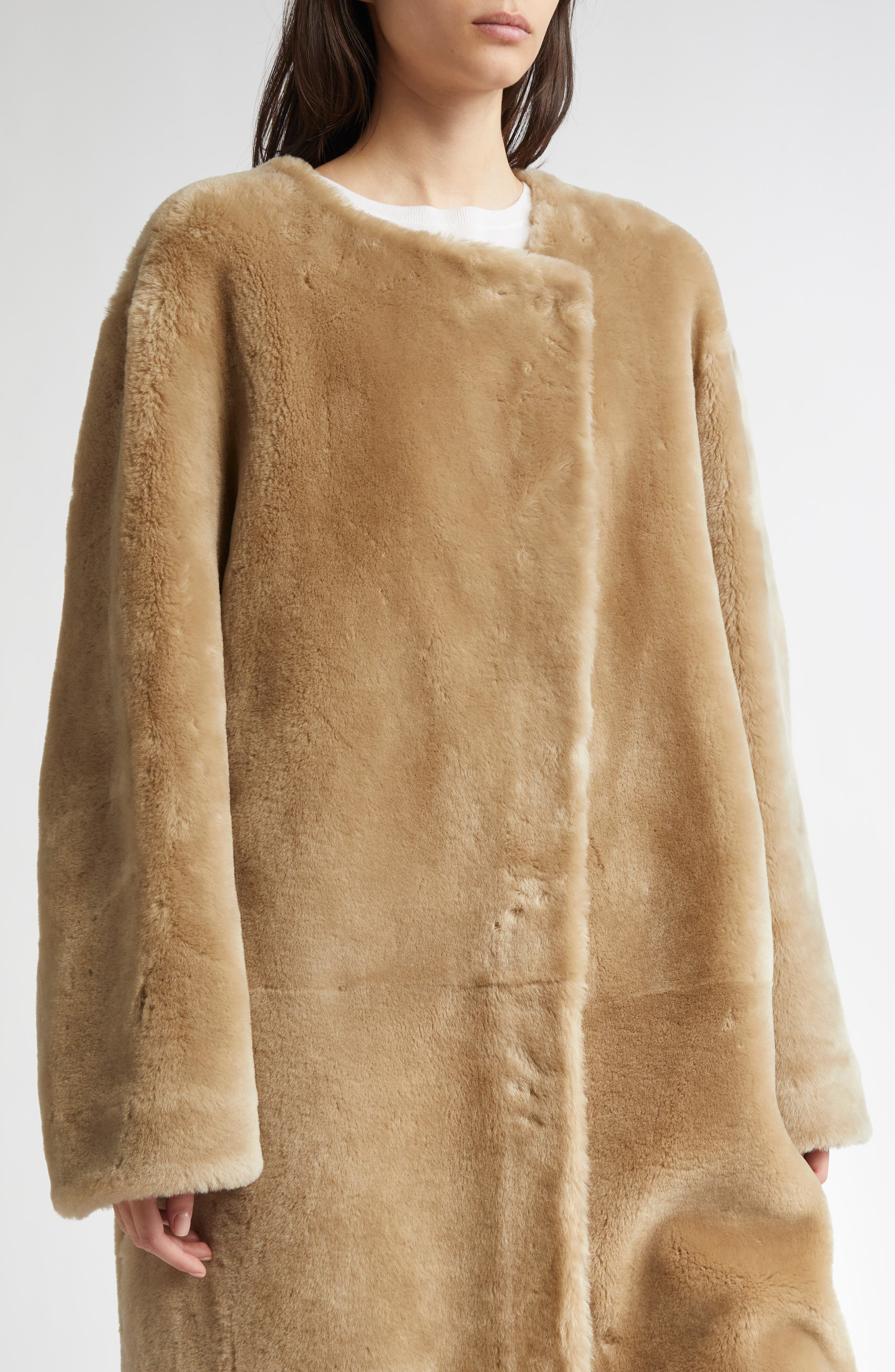 TOTEME Collarless Genuine Shearling Coat in Rye at Nordstrom - 5