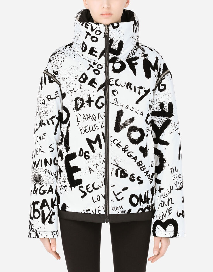 Reversible nylon down jacket with flocked DG graffiti print - 1