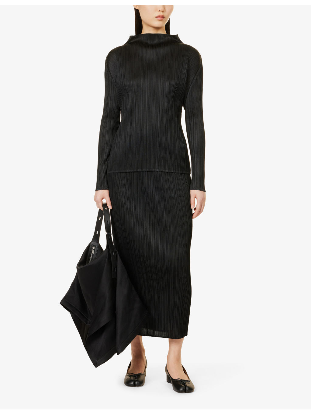 Pleated high-neck knitted top - 2
