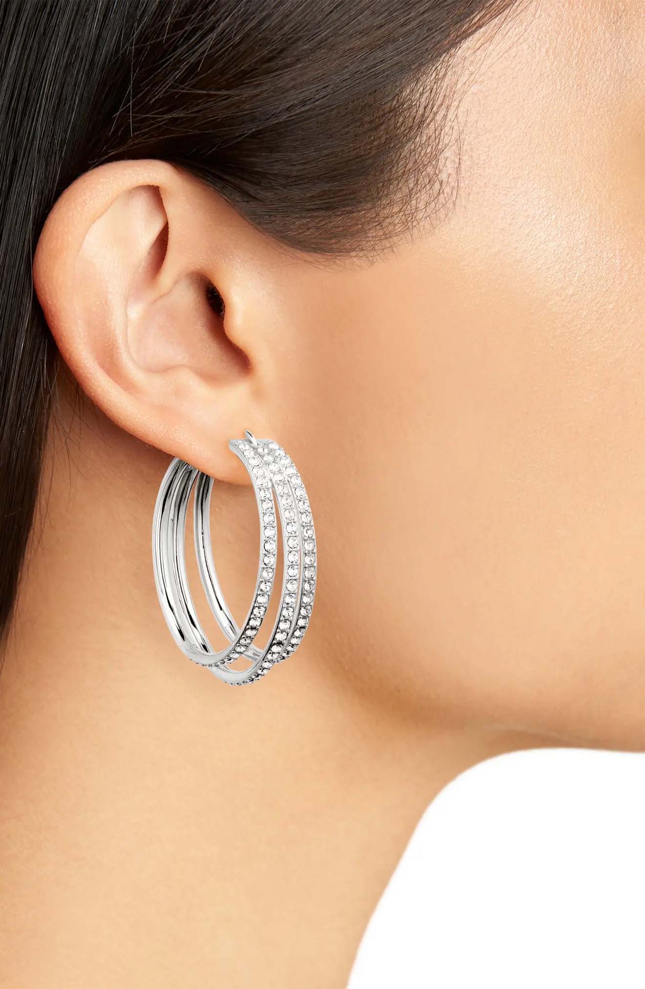 Vittoria Hoop Earrings in White Crystal/Silver Base - 2