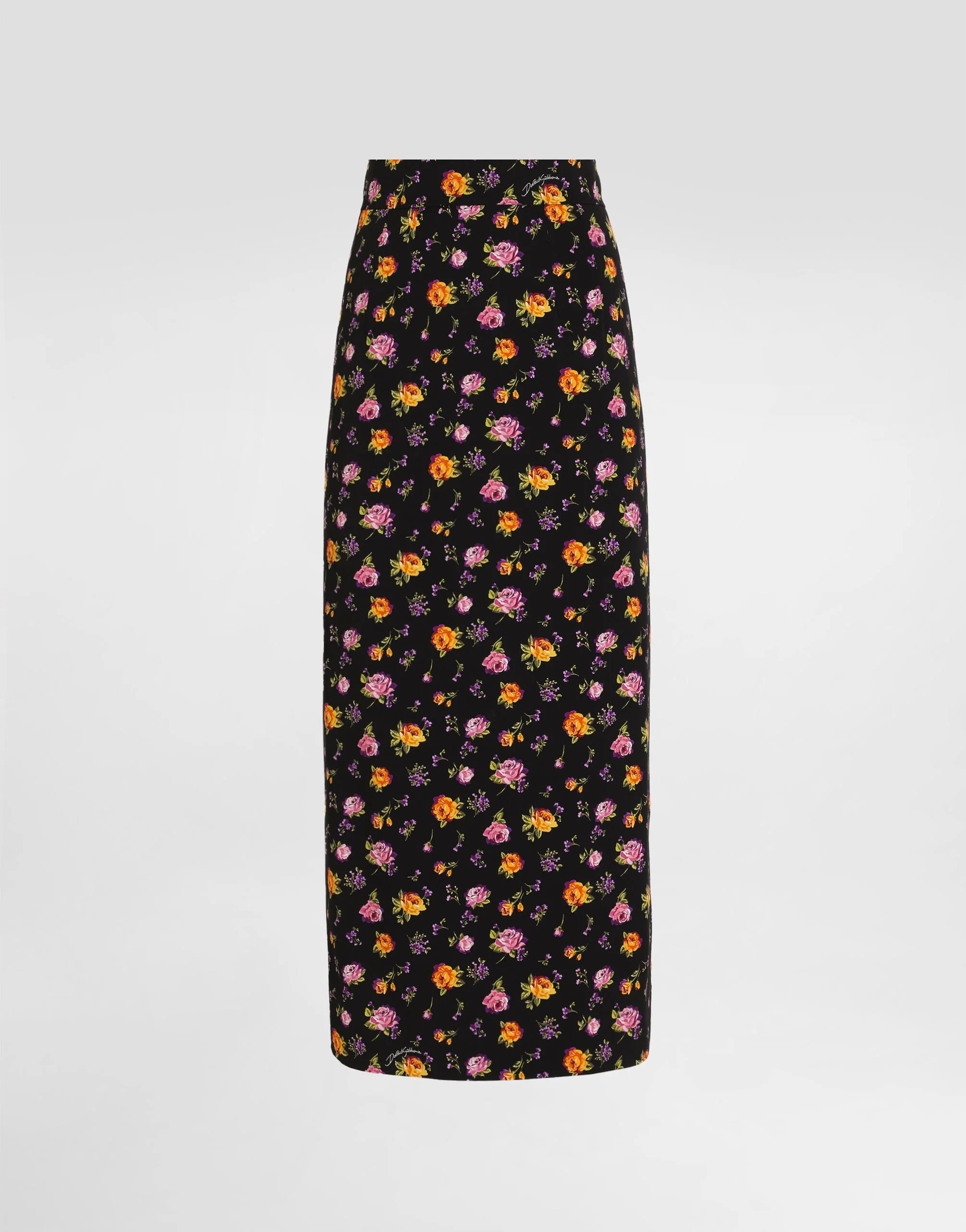 Small rose bouquets-print straight charmeuse skirt - 1
